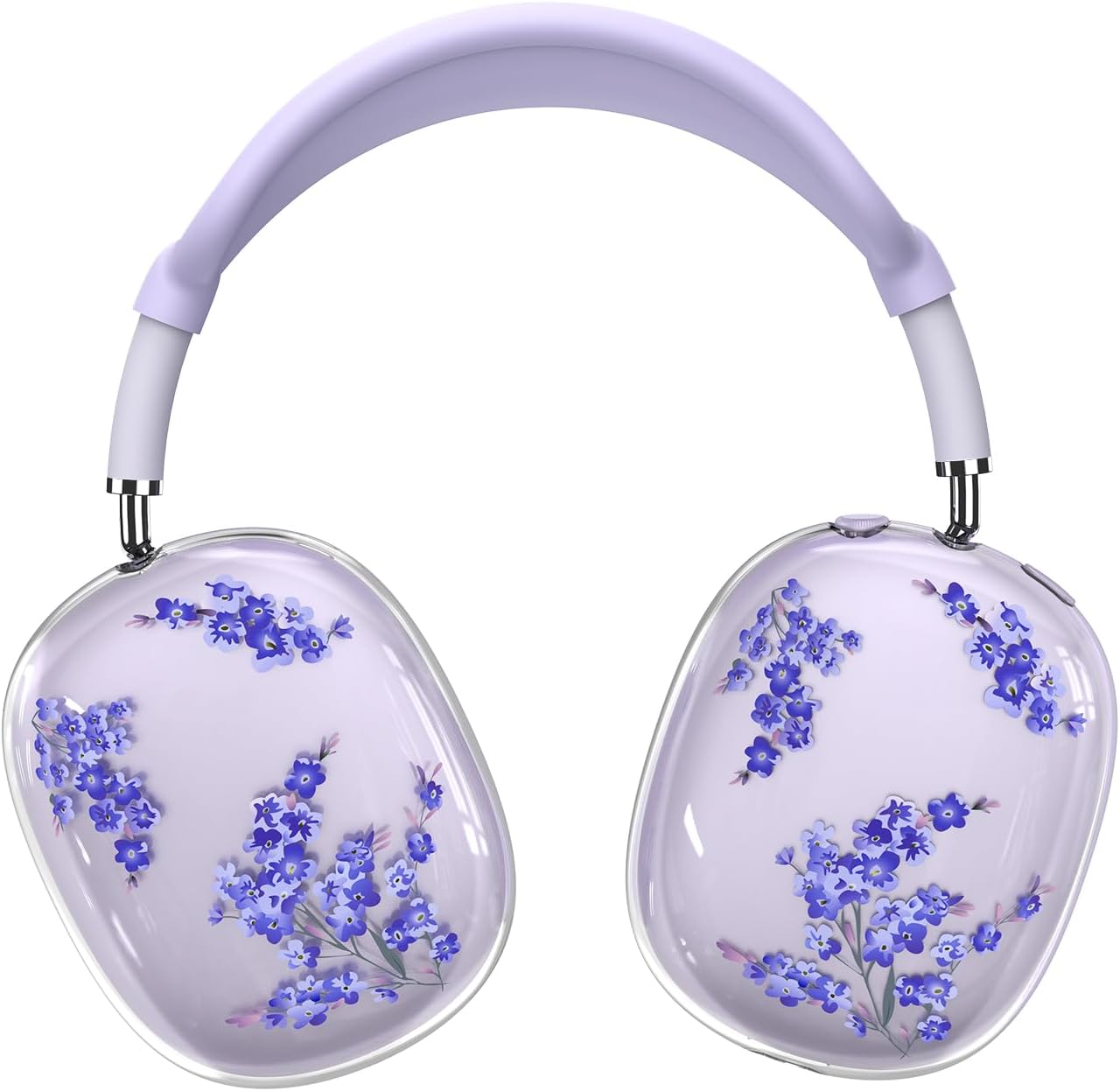 Silicone Cases for AirPods Max Headphones,Clear Flower Soft TPU Ear Cups Cover,Ear Pad Case Cover,Headband Cover for AirPod Max,Transparent Case for Apple AirPods Max USB-C(2024) for Women,Purple