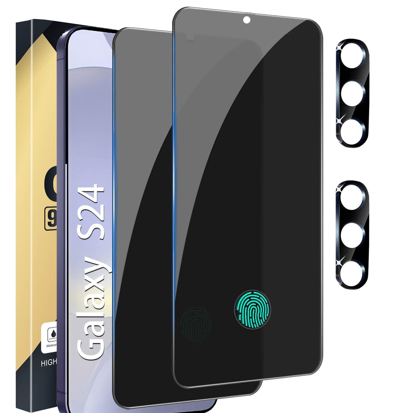 2+2 Pack Privacy Screen Protector Compatible with Galaxy S22 5G, 2 Tempered Glass with 2 Camera Lens Protectors - HD Clear - Bubble-Free - Anti-Spy - Scratch Resistant