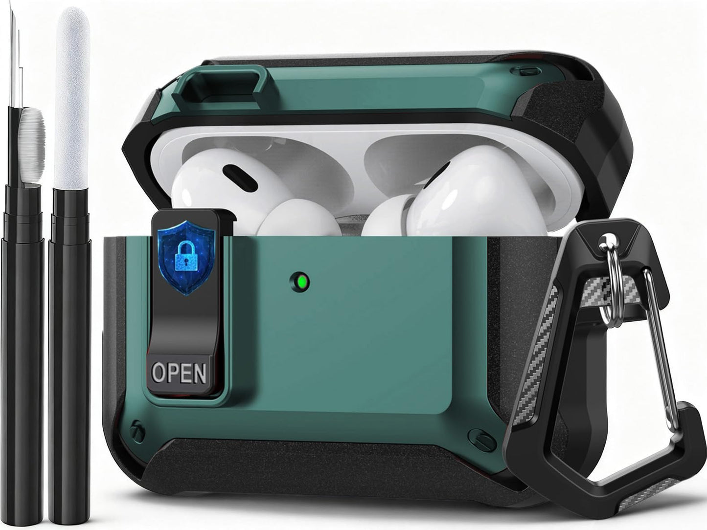 Compatible with AirPods Pro 3 Case Lock 2025, Shockproof AirPods iPod Pro 3rd Generation Protective Case Cover for Men Women with Cleaning Kit&Carabiner Black