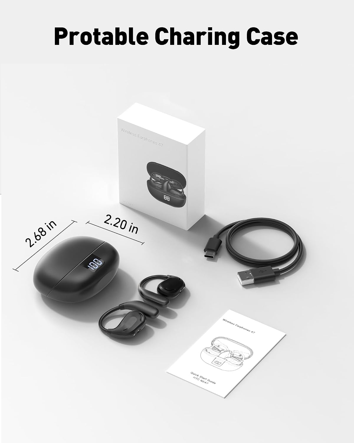 NE47 Wireless Earbuds,36h Playtime Ear Buds with LED Power Display, Ai Translation Earbuds Real Time, 6.0 Bluetooth Earbuds,IPX5 Waterproof Open Ear Earbuds for Meeting/Travel/Learning/Sport