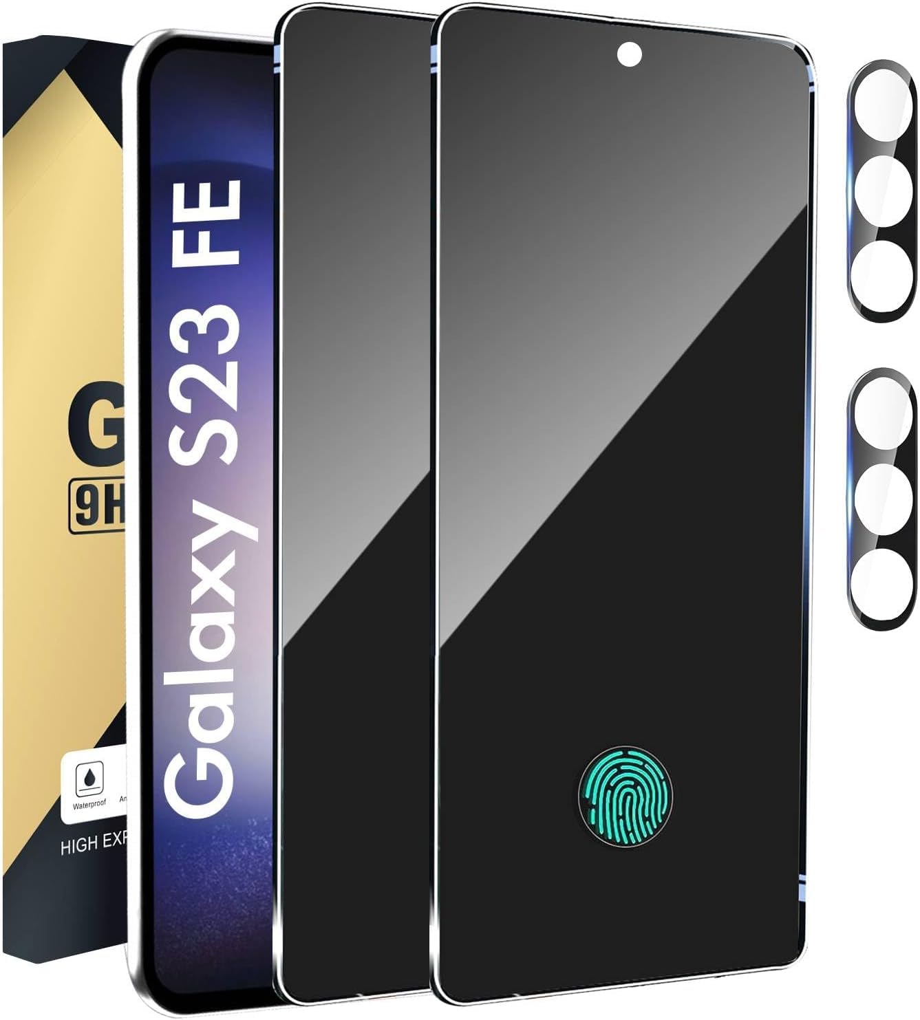 2+2 Pack Privacy Screen Protector Compatible with Galaxy S24 FE 5G - 2 Tempered Film + 2 Camera Lens Glass - High Clarity - Bubble Free - Anti-Spy Protection - Anti-Shatter