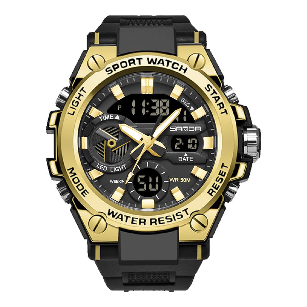 KXAITO Men's Watches Sports Outdoor Waterproof Military Watch Date Multi Function Tactics LED Alarm Stopwatch