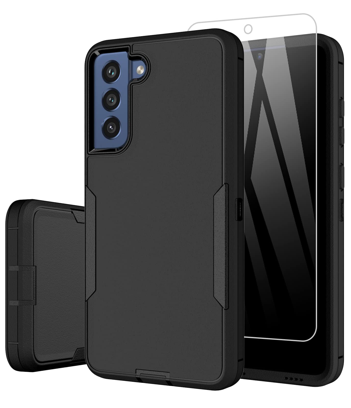 Dahkoiz for Samsung Galaxy S21 FE 5G Case, and Glass Screen Protector, Dust Proof Port Cover, Full Body Protection Durable Rubber Cover Phone Case, Purple