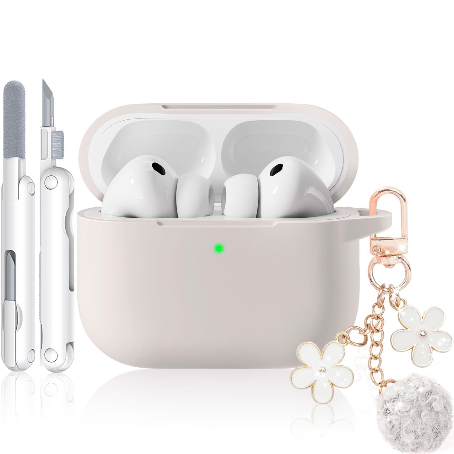 for AirPods Pro 3 Case 2025, Soft Silicone Case with Cleaner & Keychain for Women Girly, Compatible with Apple Airpods Pro 3rd Generation Cases Cover, Full Protection, Led Visible