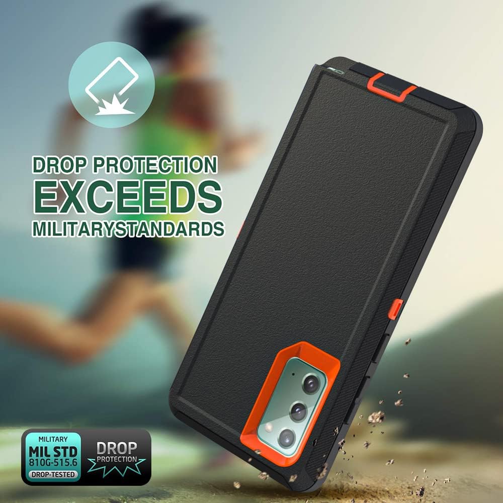 Case for Galaxy Note 20 with Clip, Heavy-Duty Tough Rugged Shockproof Drop Protective Cover Cases for Samsung Galaxy Note 20, Black+Orange