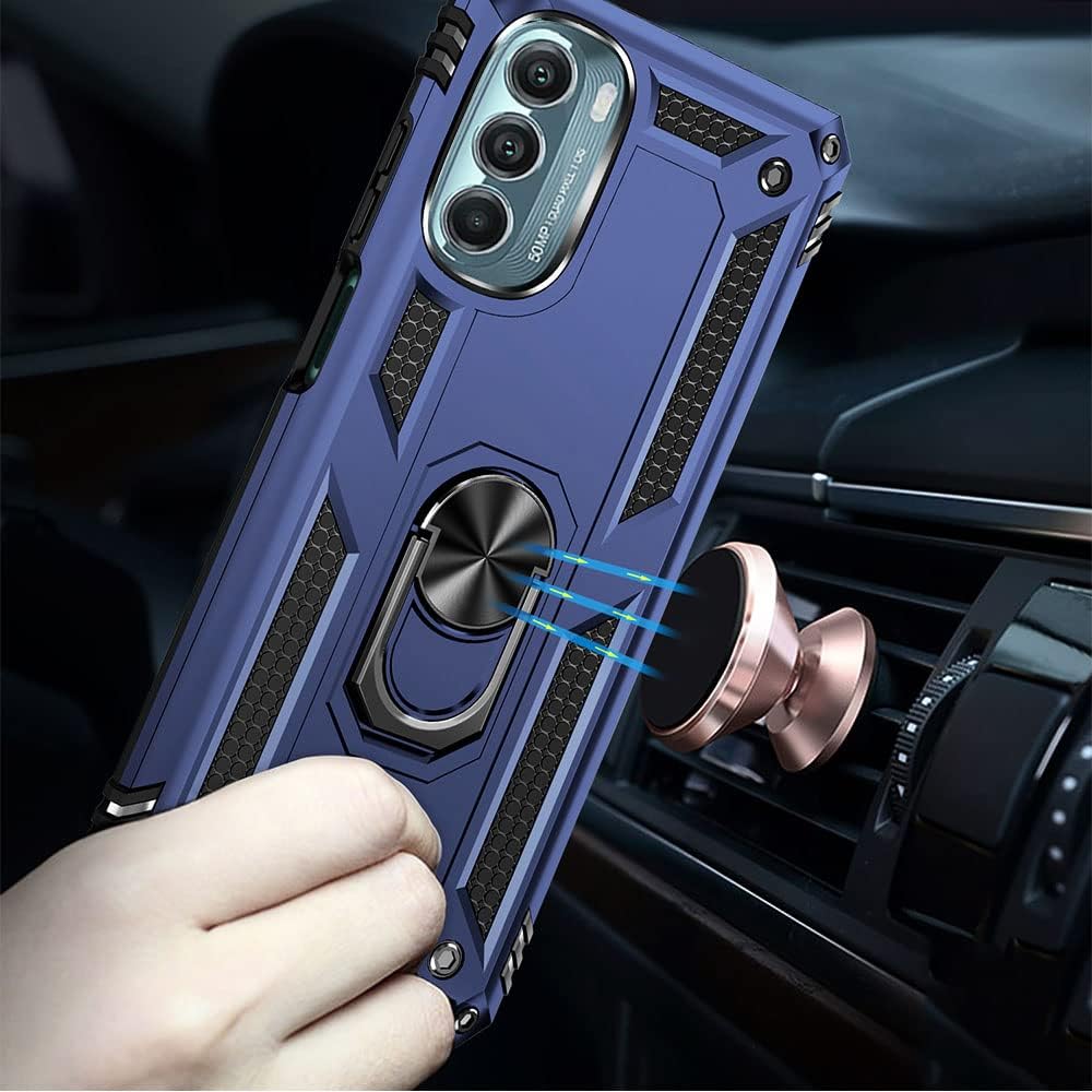 Aozuoton for Moto G Stylus 5G 2022 Case with HD Screen Protector, Military Grade 16ft. Drop Tested Ring Shockproof Protective Phone Case for Moto G Stylus 5G 2022, Blue