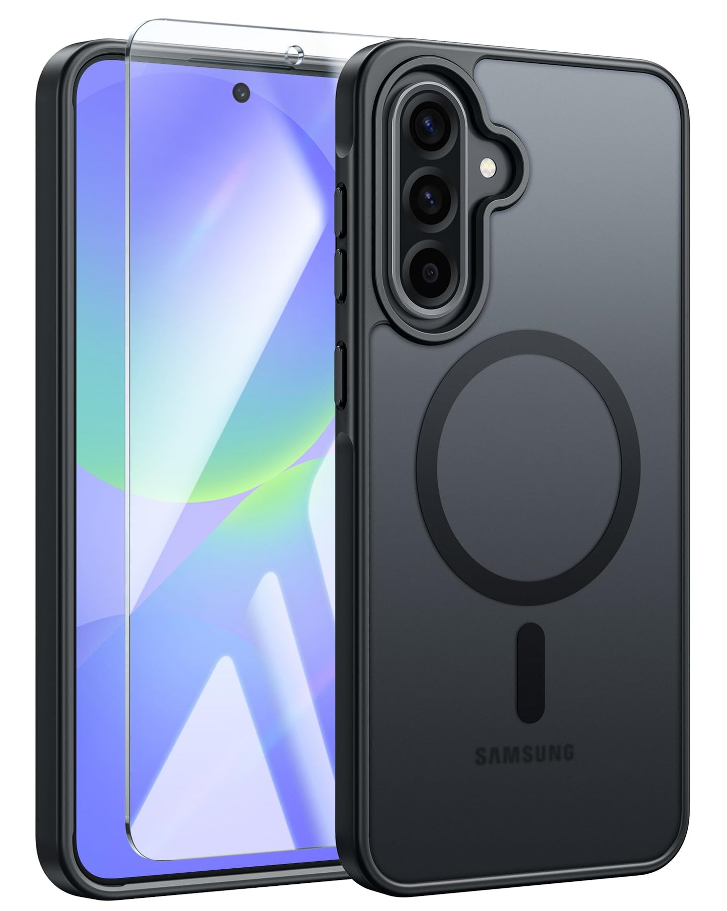 FNTCASE Samsung Galaxy A16-5G Case Cell Phone Cover Black | Magnetic, Matte Textured, Military Grade Drop Protection, Translucent, Slim, Rugged, Durable, Shockproof, Protective Bumper, 6.7 inches
