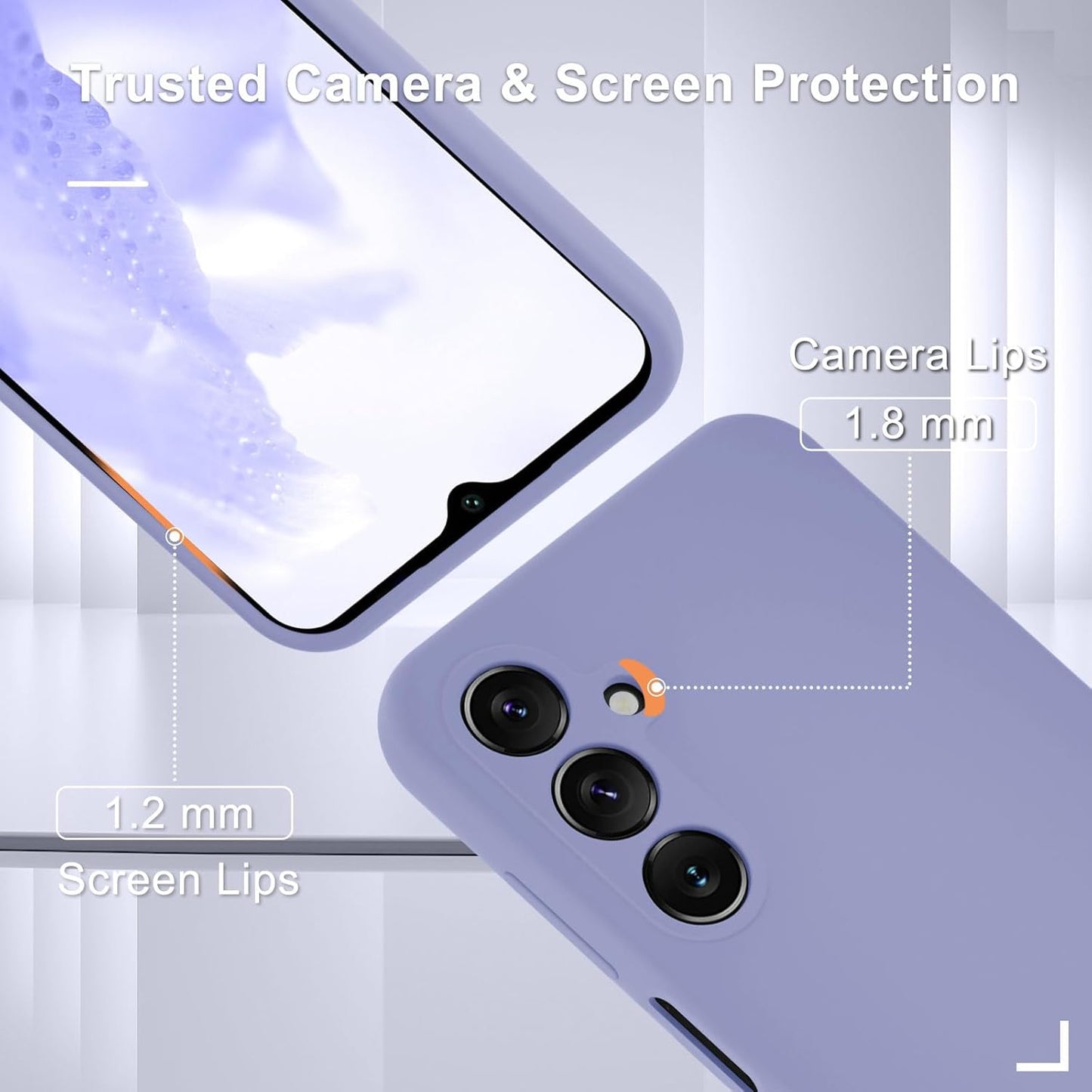 for Samsung Galaxy A15 5G Case, Silicone Phone Case with 1 Screen Protector, Soft Anti-Scratch Microfiber Lining, Full Body Shockproof Slim Cover, Lavender Purple
