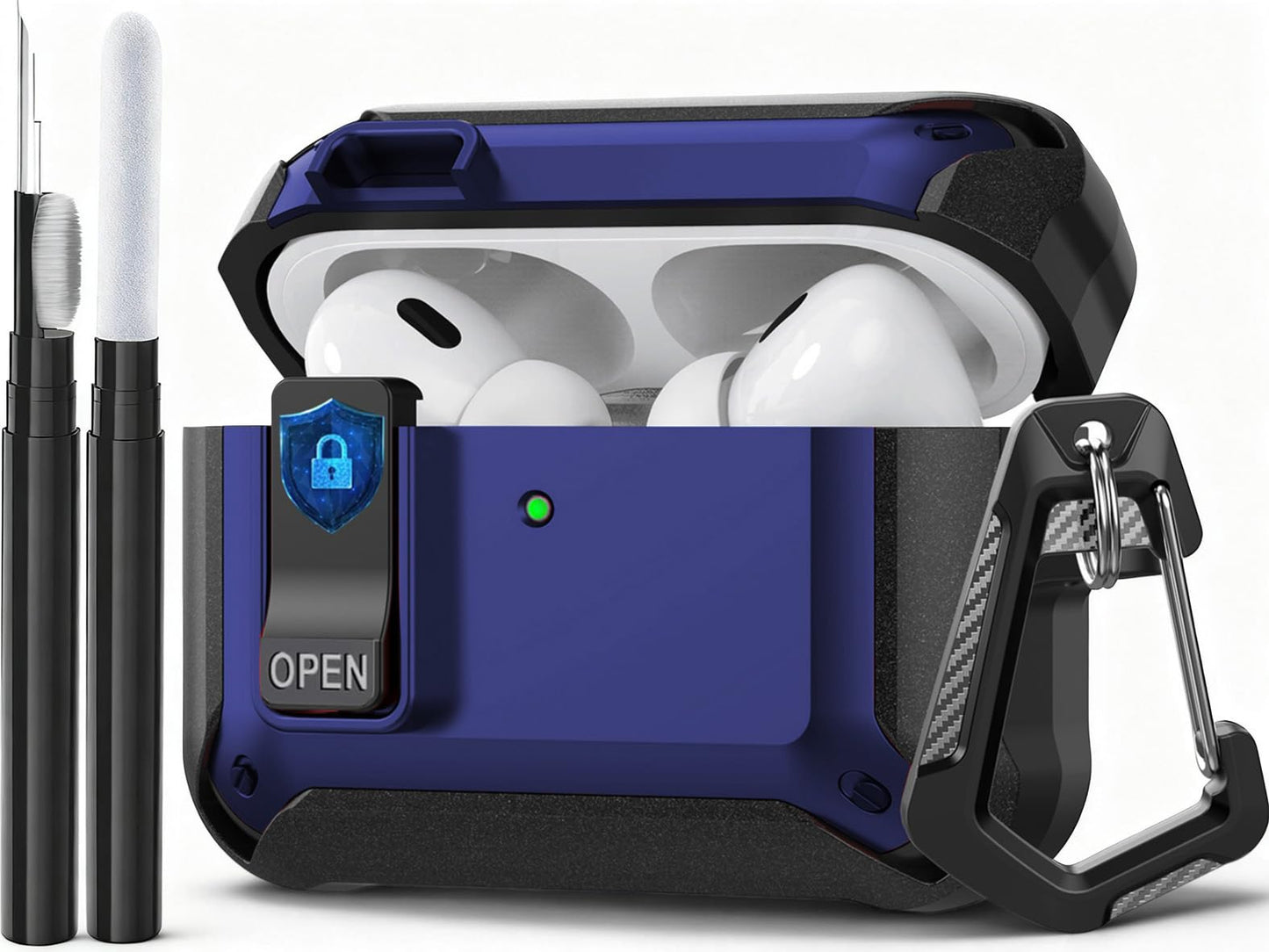 Compatible with AirPods Pro 3 Case Lock 2025, Shockproof AirPods iPod Pro 3rd Generation Protective Case Cover for Men Women with Cleaning Kit&Carabiner Black