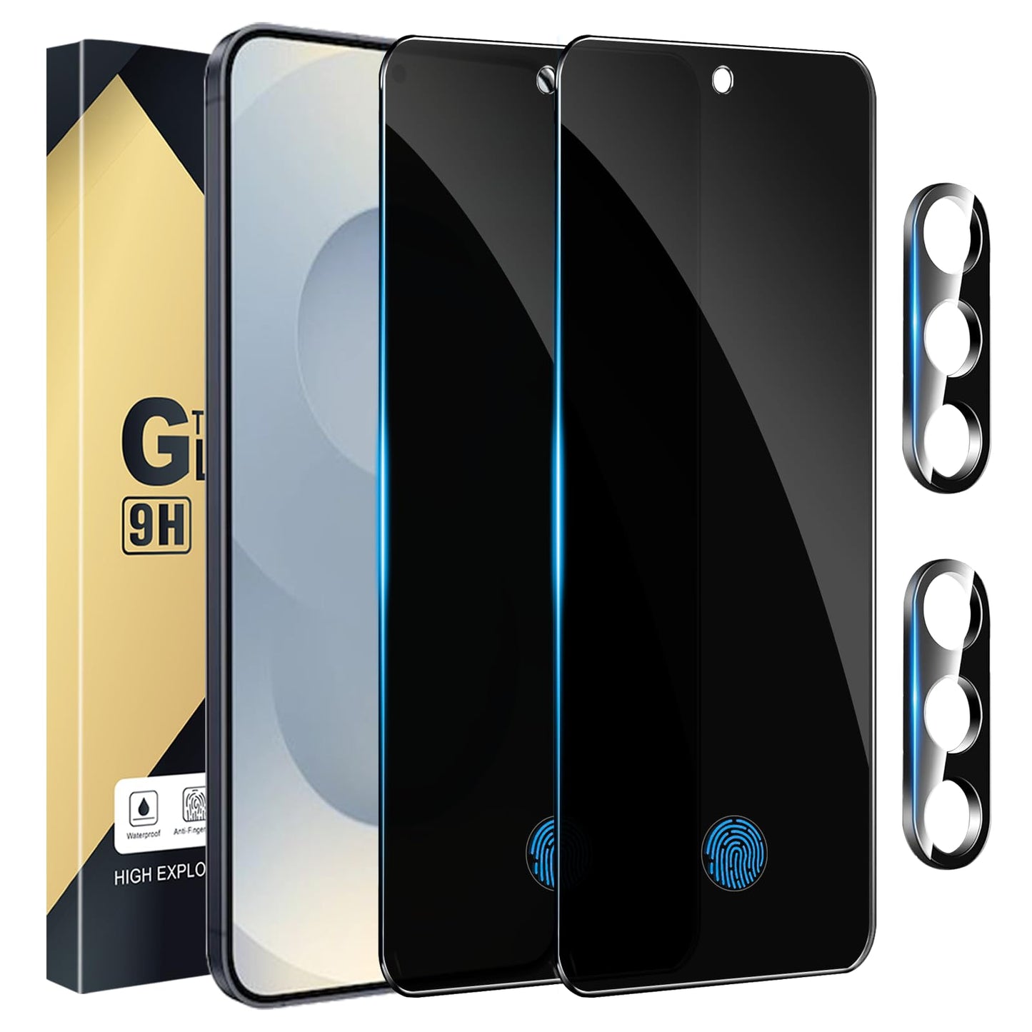 2+2 Pack Privacy Screen Protector Compatible with Galaxy S24 FE 5G - 2 Tempered Film + 2 Camera Lens Glass - High Clarity - Bubble Free - Anti-Spy Protection - Anti-Shatter