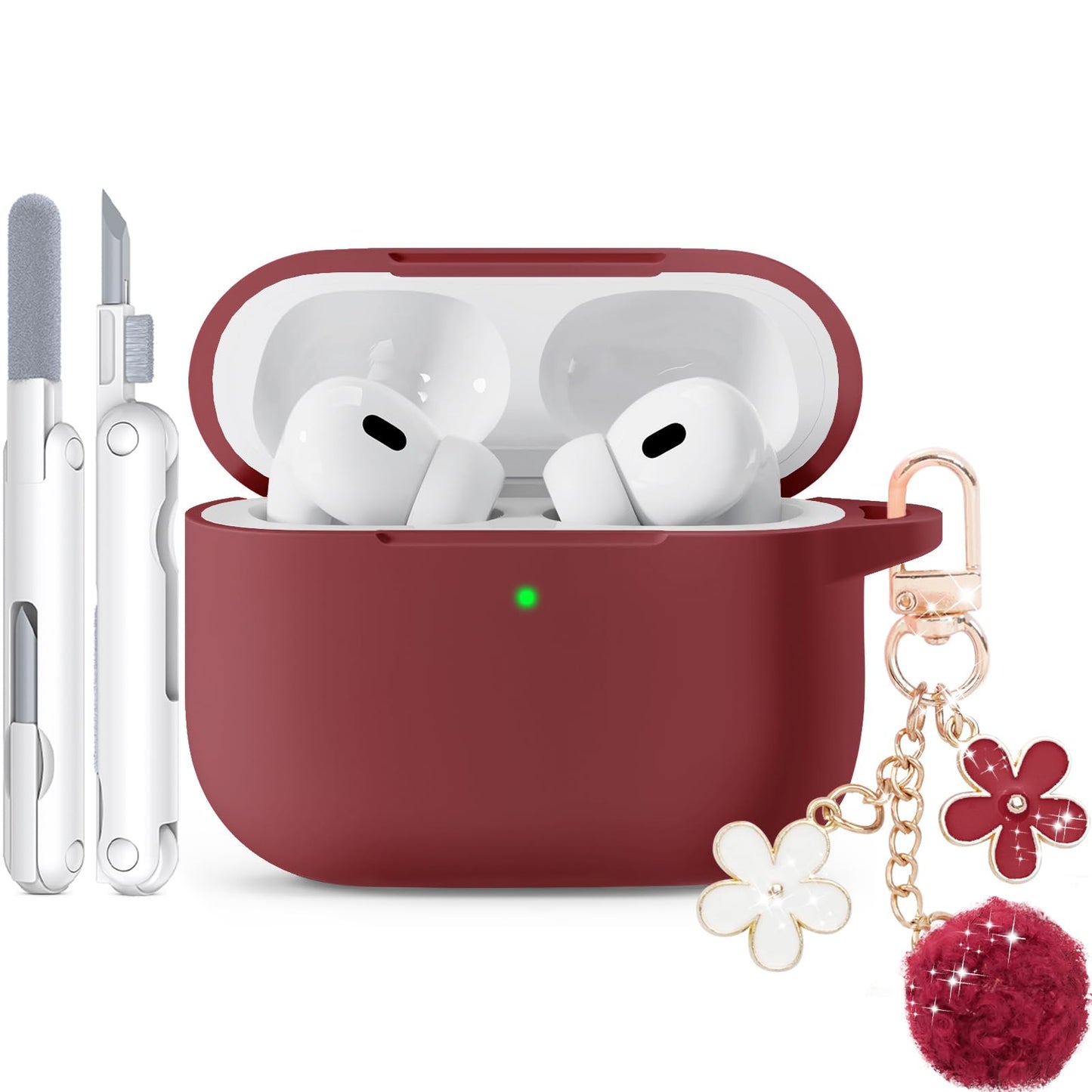 for AirPods Pro 3 Case 2025, Soft Silicone Case with Cleaner & Keychain for Women Girly, Compatible with Apple Airpods Pro 3rd Generation Cases Cover, Full Protection, Led Visible