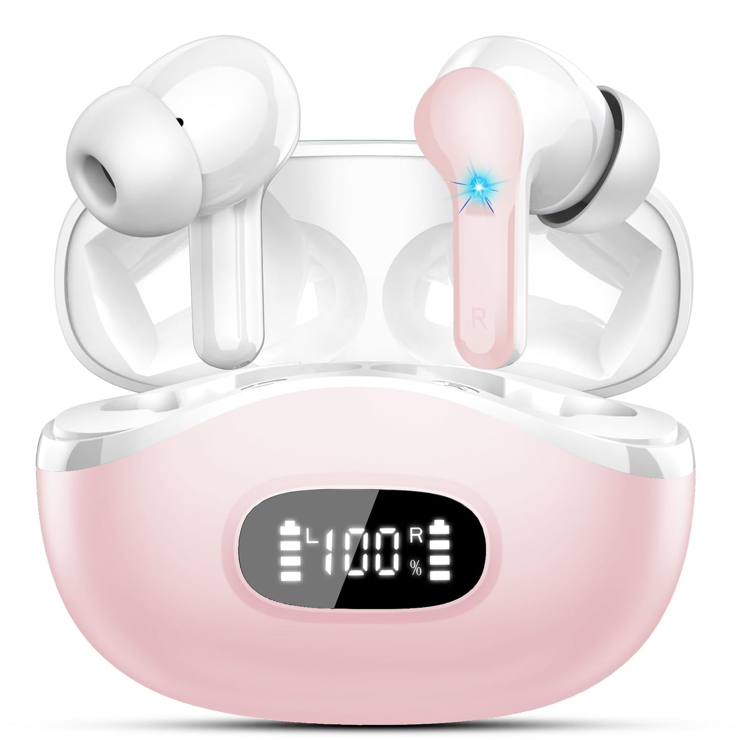 Wireless Earbuds, Bluetooth Headphones 5.4 HiFi Stereo, Ear Buds with 4 ENC Noise Cancelling Mics, 48H Bluetooth Earbuds with Dual LED Display, IP7 Waterproof in Ear Earphones for Android iOS, Black