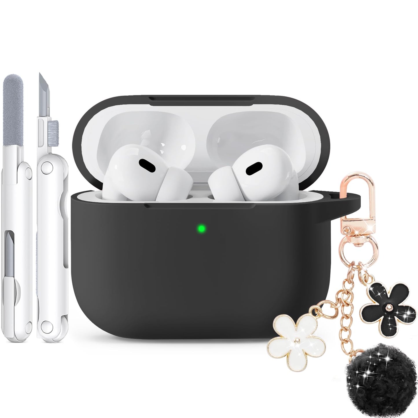 for AirPods Pro 3 Case 2025, Soft Silicone Case with Cleaner & Keychain for Women Girly, Compatible with Apple Airpods Pro 3rd Generation Cases Cover, Full Protection, Led Visible