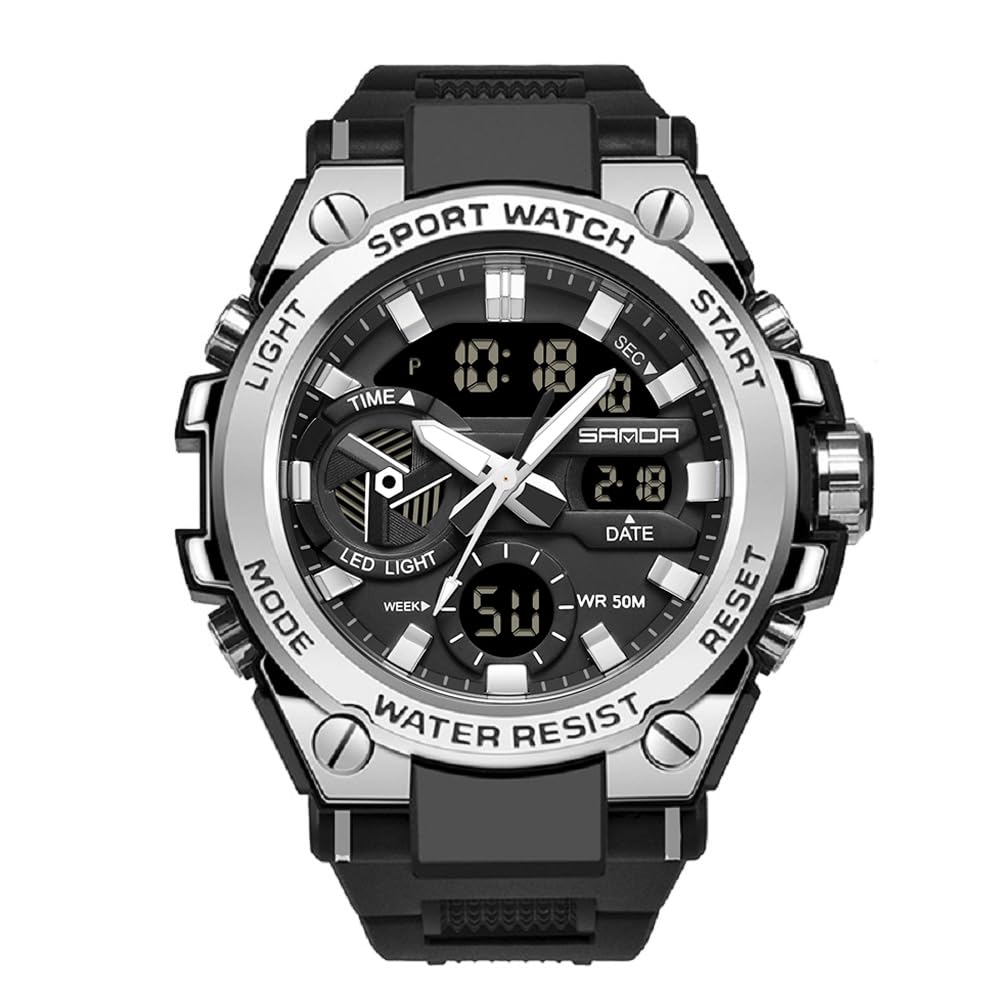 KXAITO Men's Watches Sports Outdoor Waterproof Military Watch Date Multi Function Tactics LED Alarm Stopwatch