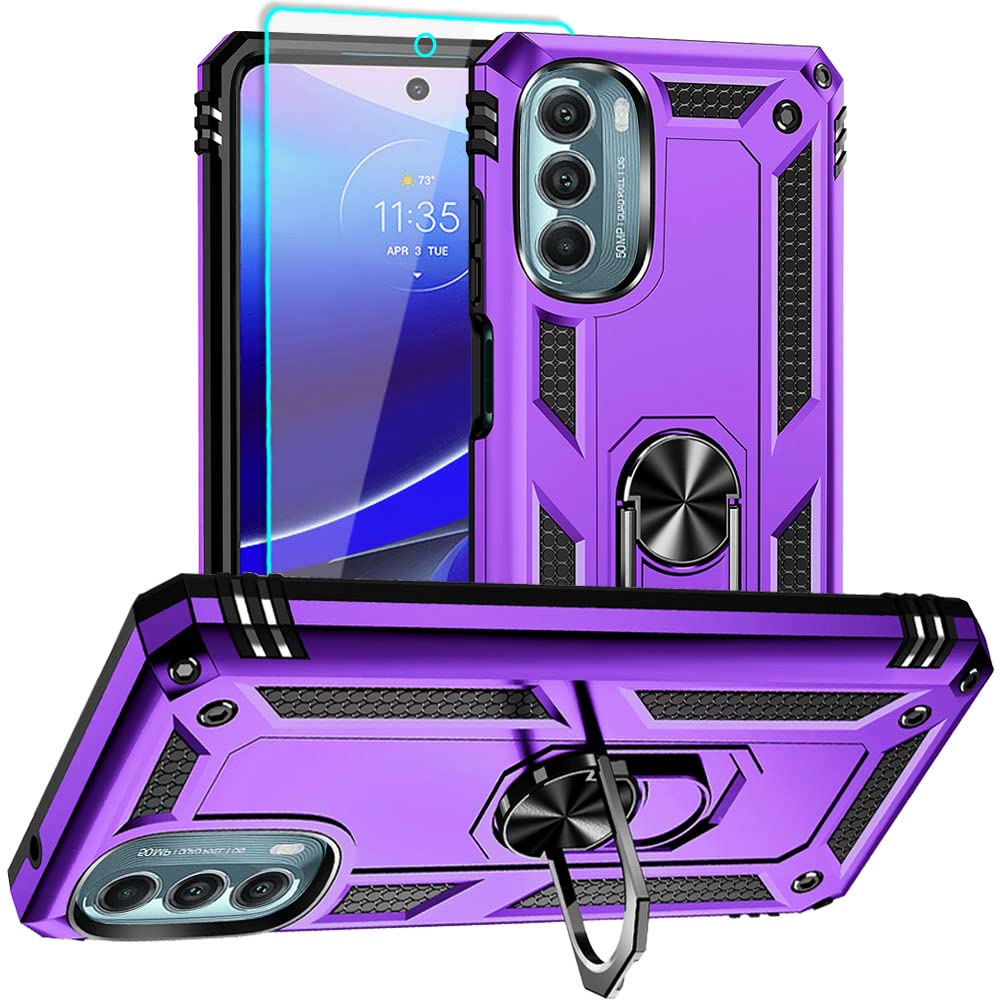 Aozuoton for Moto G Stylus 5G 2022 Case with HD Screen Protector, Military Grade 16ft. Drop Tested Ring Shockproof Protective Phone Case for Moto G Stylus 5G 2022, Blue