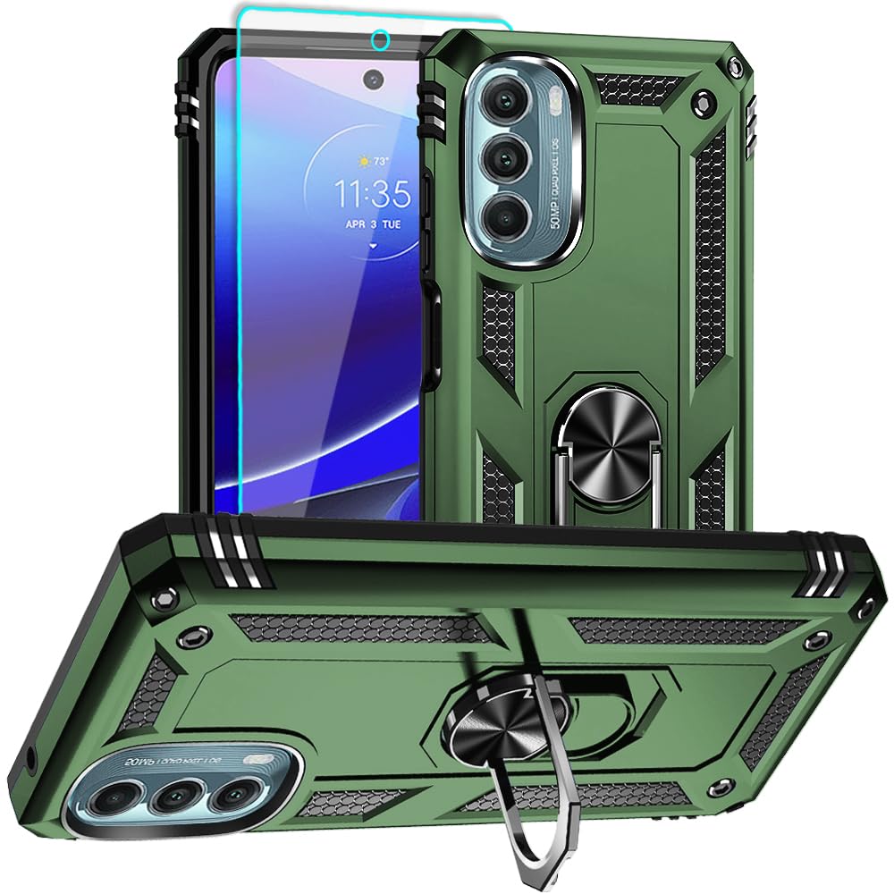 Aozuoton for Moto G Stylus 5G 2022 Case with HD Screen Protector, Military Grade 16ft. Drop Tested Ring Shockproof Protective Phone Case for Moto G Stylus 5G 2022, Blue