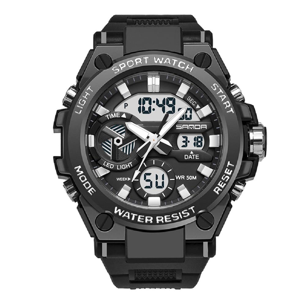KXAITO Men's Watches Sports Outdoor Waterproof Military Watch Date Multi Function Tactics LED Alarm Stopwatch