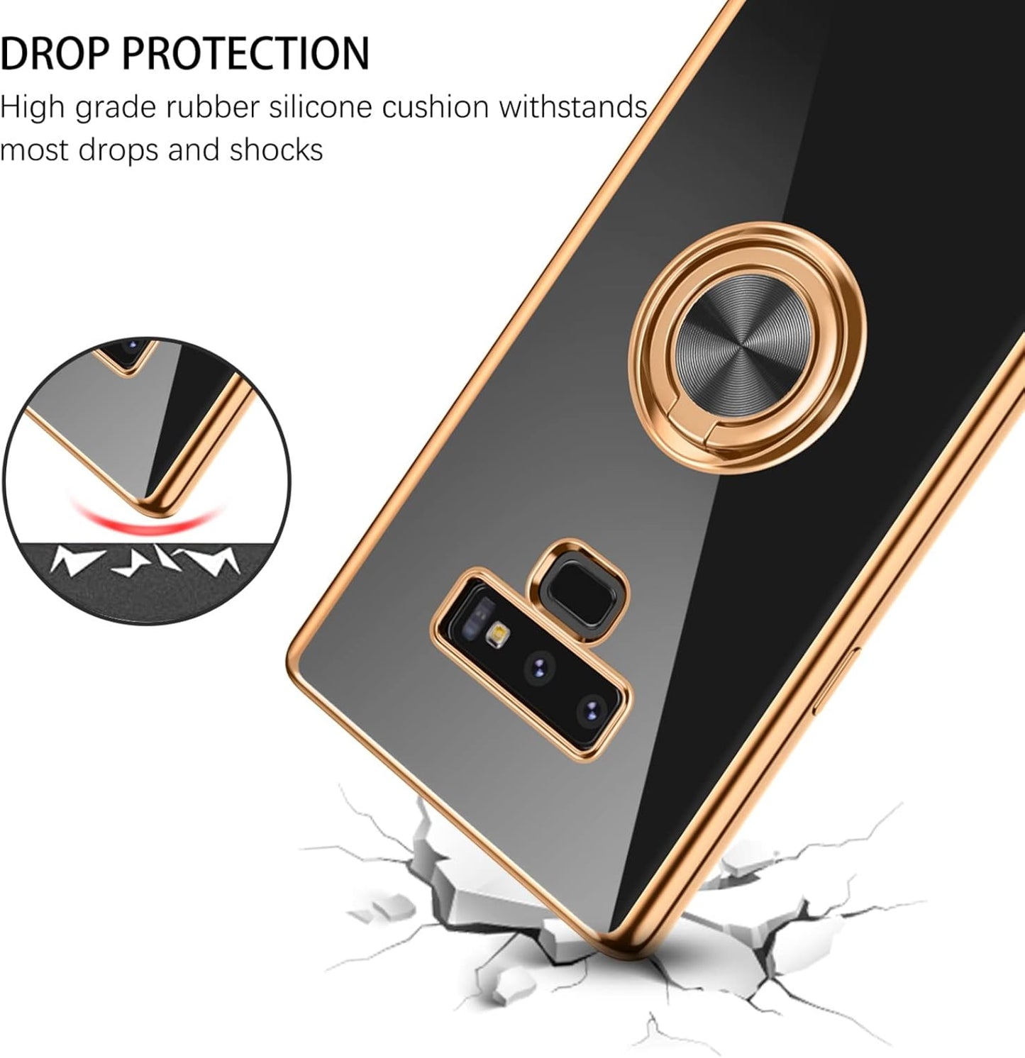 DUEDUE for Samsung Galaxy Note 9 Case with Ring Holder Kickstand 360 Degree Rotation Magnetic Car Finger Soft TPU Slim Cover Shockproof Protective Phone Case for Samsung Note 9 6.4 Inch, Black