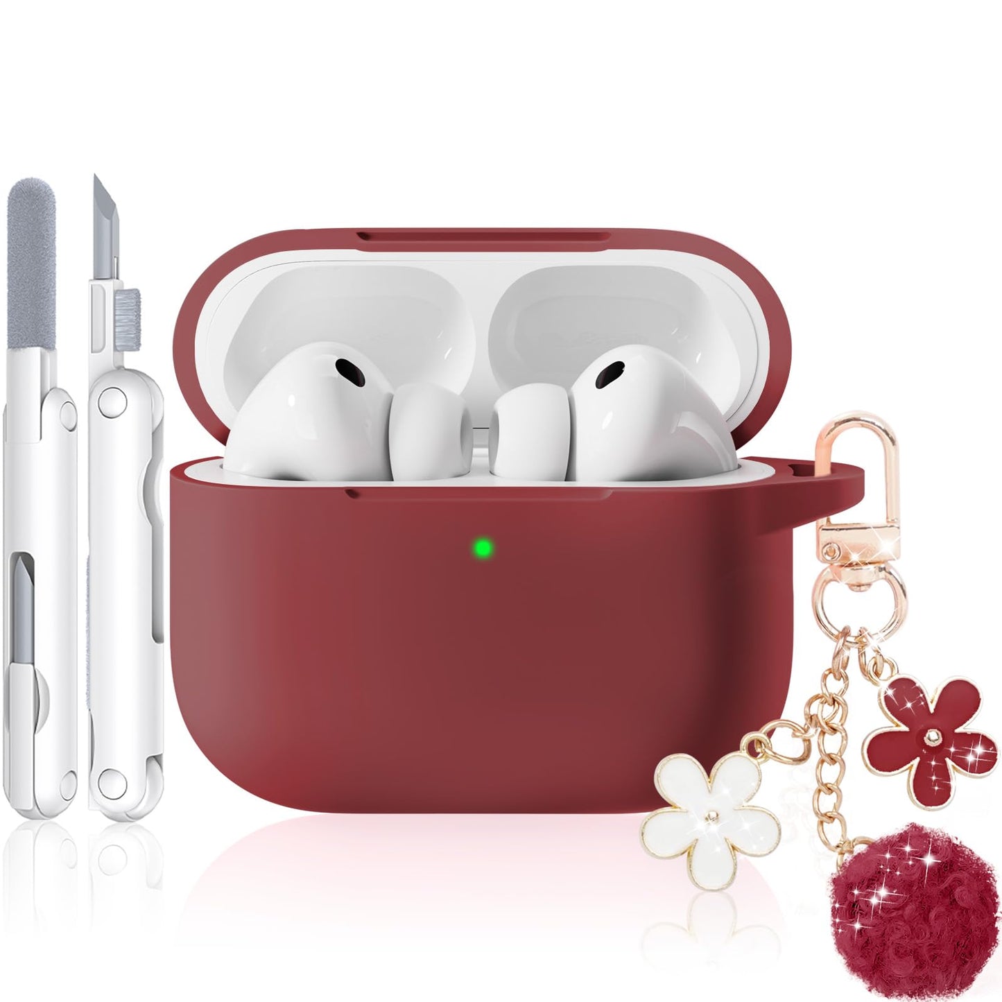 for AirPods Pro 3 Case 2025, Soft Silicone Case with Cleaner & Keychain for Women Girly, Compatible with Apple Airpods Pro 3rd Generation Cases Cover, Full Protection, Led Visible