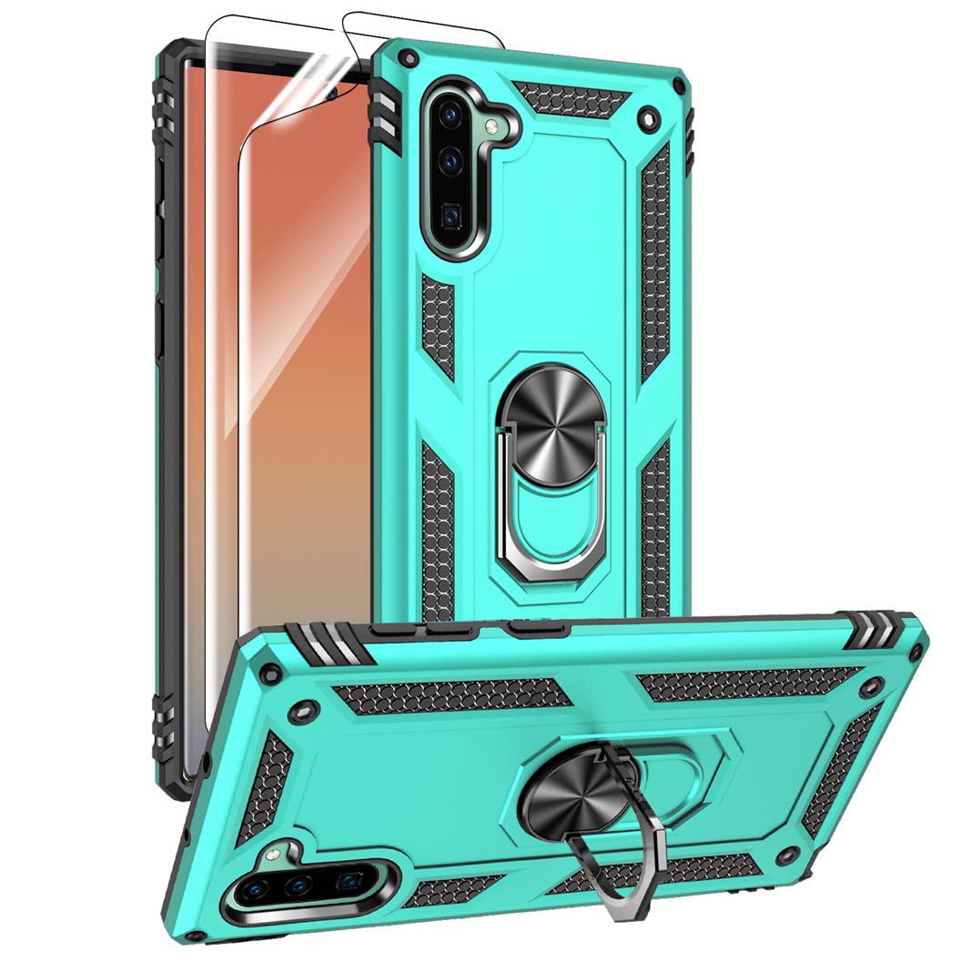 for Samsung Galaxy Note 10 Case, Note10 Case with HD Screen Protectors, Military-Grade Metal Ring Holder Kickstand 15ft Drop Tested Shockproof Cover Case for Samsung Note 10 (2019) Black