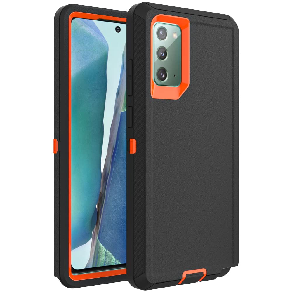 Case for Galaxy Note 20 with Clip, Heavy-Duty Tough Rugged Shockproof Drop Protective Cover Cases for Samsung Galaxy Note 20, Black+Orange