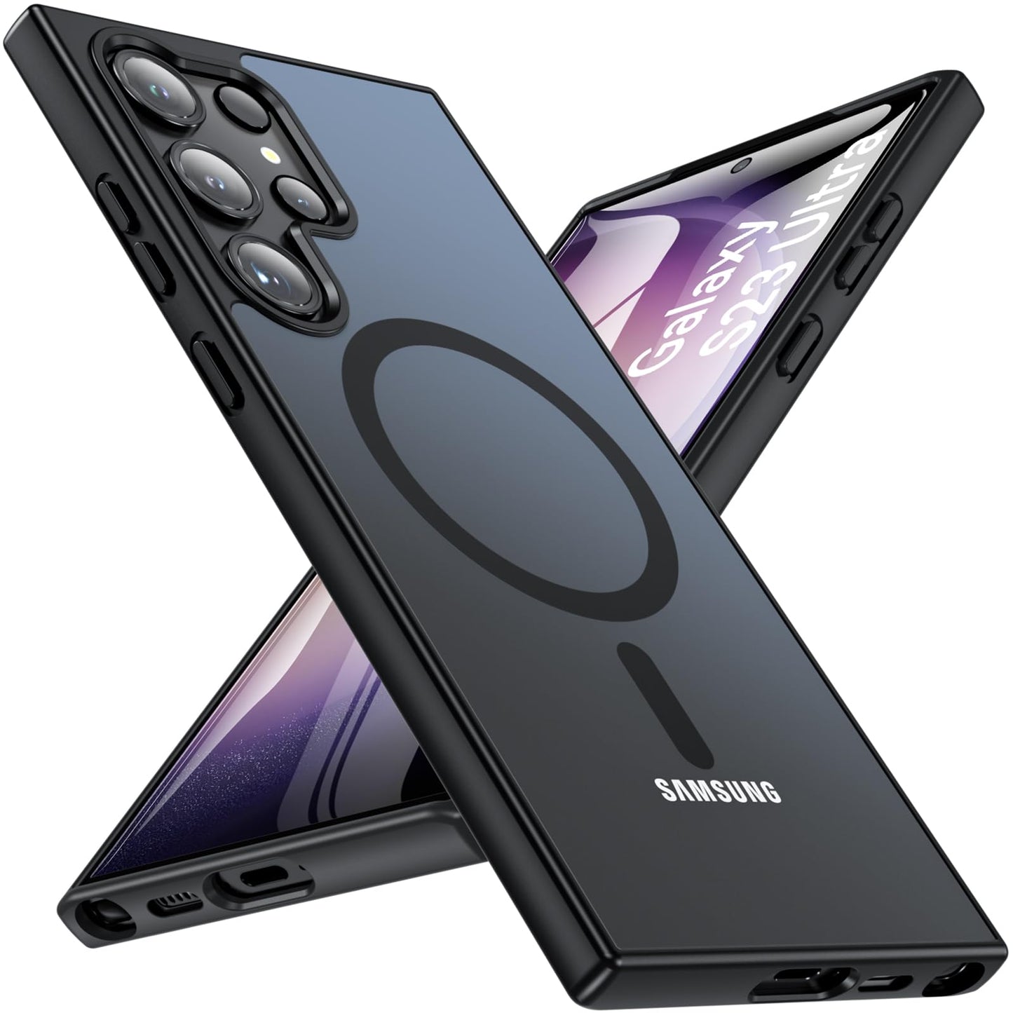 OWKEY Bumper Cover for Samsung Galaxy S23 Plus Black | 6.6'', Translucent, Slim, Magsafe Compatible, Military Grade Shockproof