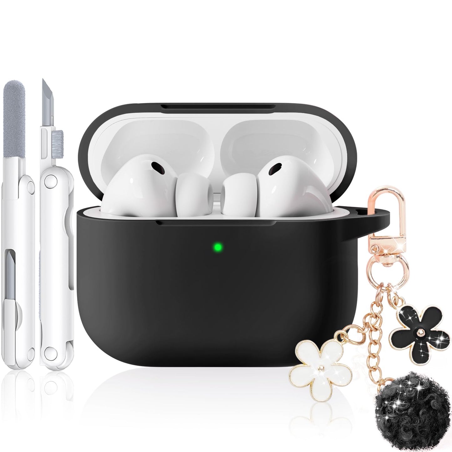 for AirPods Pro 3 Case 2025, Soft Silicone Case with Cleaner & Keychain for Women Girly, Compatible with Apple Airpods Pro 3rd Generation Cases Cover, Full Protection, Led Visible