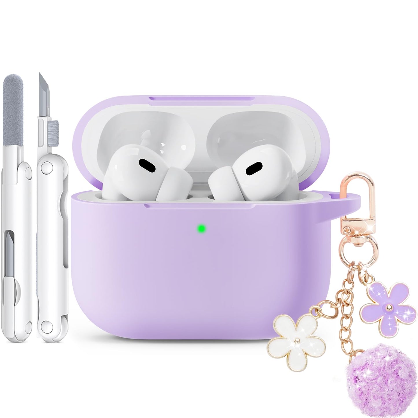for AirPods Pro 3 Case 2025, Soft Silicone Case with Cleaner & Keychain for Women Girly, Compatible with Apple Airpods Pro 3rd Generation Cases Cover, Full Protection, Led Visible