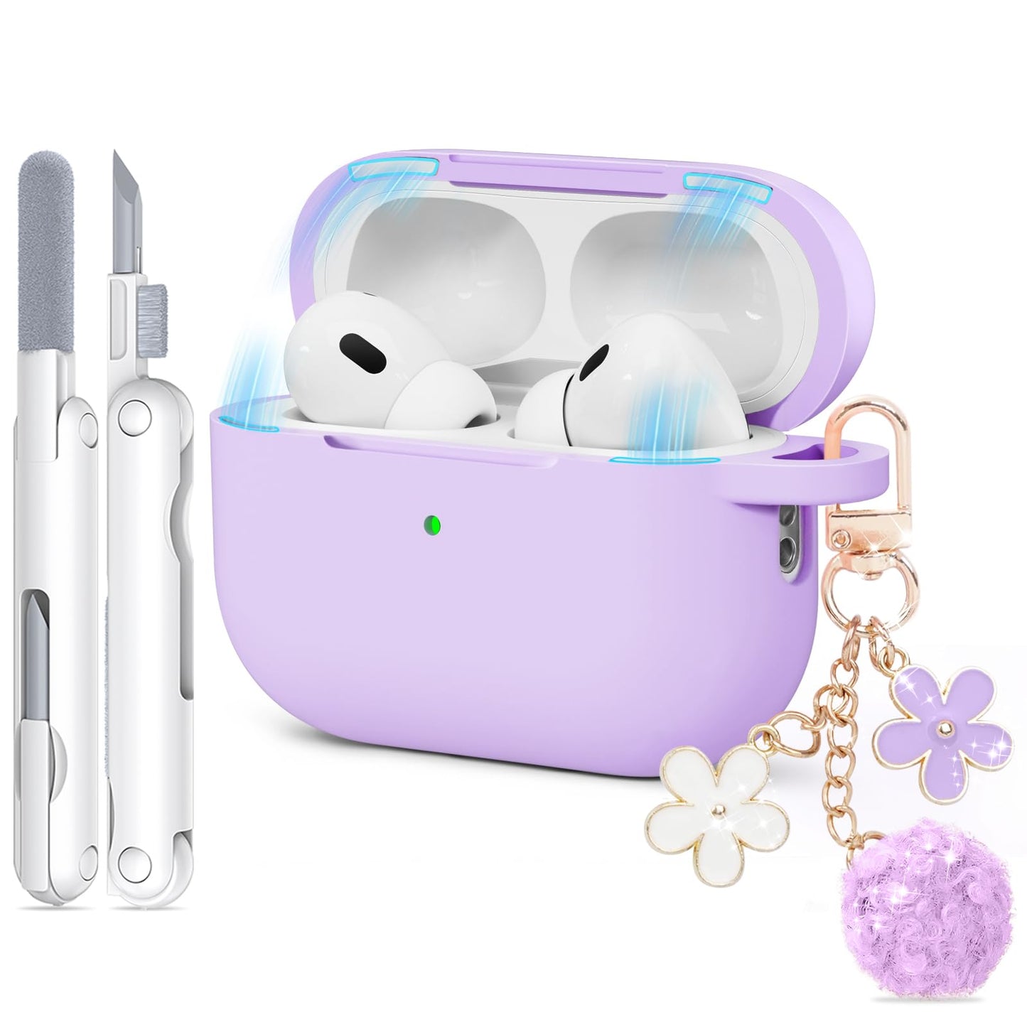for AirPods Pro 3 Case 2025, Soft Silicone Case with Cleaner & Keychain for Women Girly, Compatible with Apple Airpods Pro 3rd Generation Cases Cover, Full Protection, Led Visible