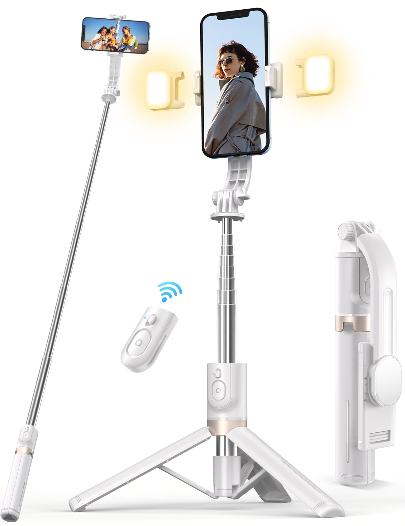 Selfie Stick Tripod with Light, 45'' Phone Tripod with Wireless Remote | Portable Travel Phone Tripod, Compatible with iPhone 16/15 Pro Max/15/14 Pro/14/13, Samsung S22/ S23 Ultra/Android Smartphone
