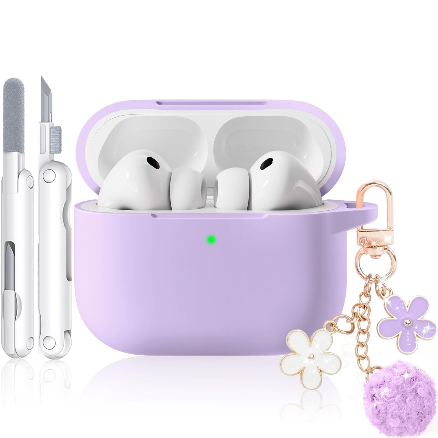 for AirPods Pro 3 Case 2025, Soft Silicone Case with Cleaner & Keychain for Women Girly, Compatible with Apple Airpods Pro 3rd Generation Cases Cover, Full Protection, Led Visible