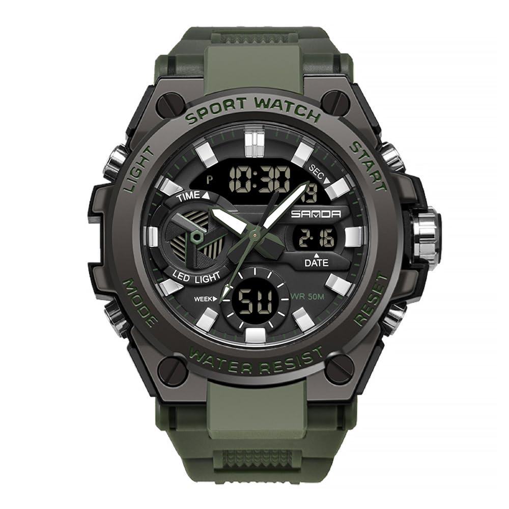 KXAITO Men's Watches Sports Outdoor Waterproof Military Watch Date Multi Function Tactics LED Alarm Stopwatch