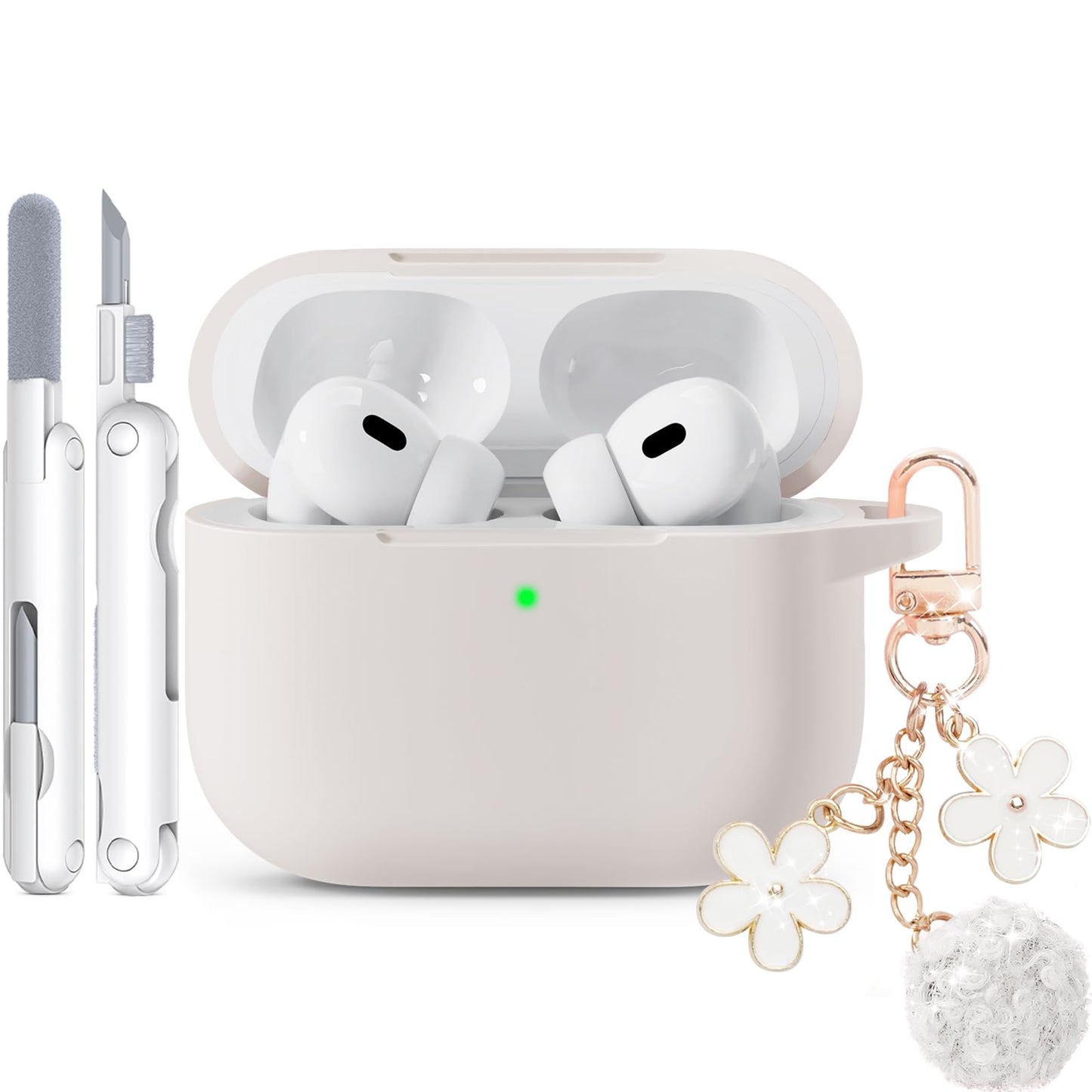 for AirPods Pro 3 Case 2025, Soft Silicone Case with Cleaner & Keychain for Women Girly, Compatible with Apple Airpods Pro 3rd Generation Cases Cover, Full Protection, Led Visible