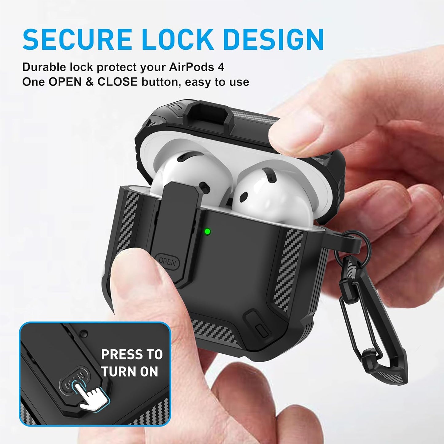 for Airpods 4 Case with Lock, Airpods 4Th Generation Case Cover with Cleaner Kit Shockproof Airpod Gen 4 Protective Cases with Keychain Compatible with Apple Airpods4 2024 2025, Black