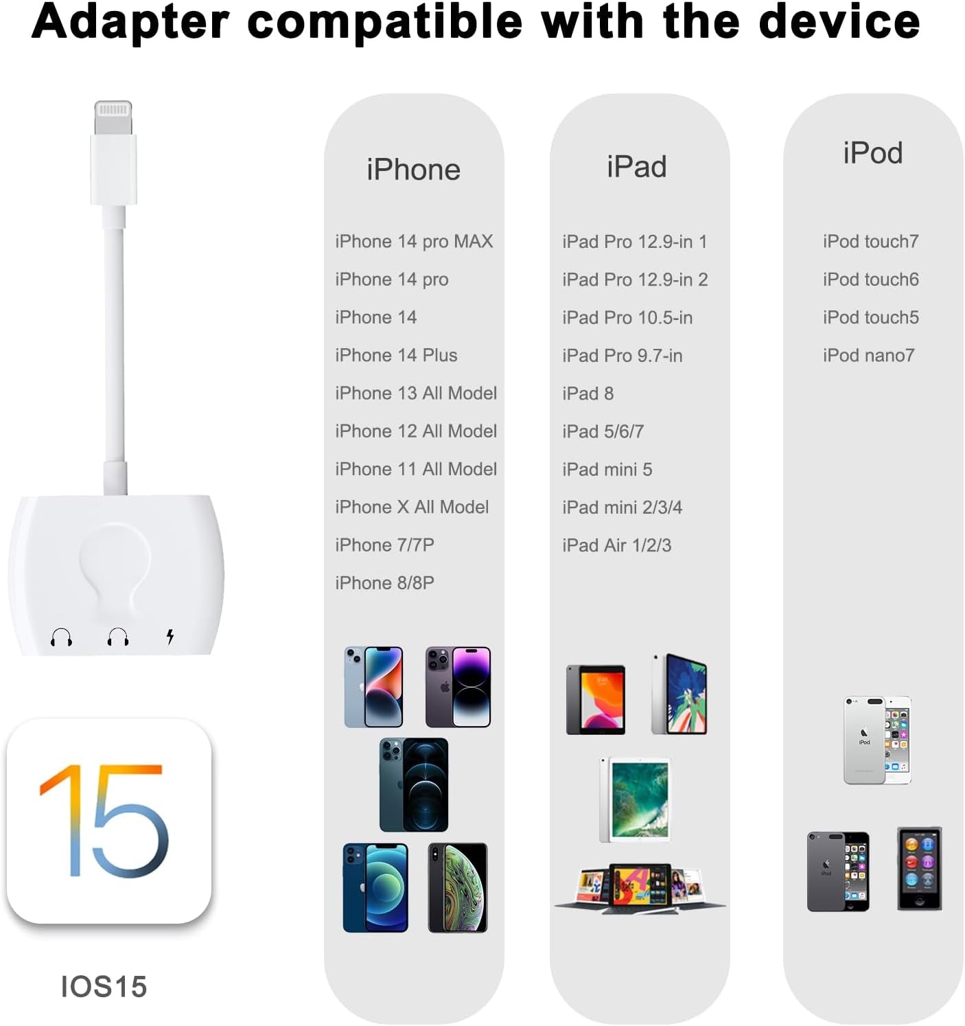 Lightning to 3.5Mm Headphone Jack Audio Adapter & Splitter & Cable for Iphone, Headphone Splitter for Iphone 14/13/12/Se/11/Xs/Xr/X/8 7, Support Ios 15