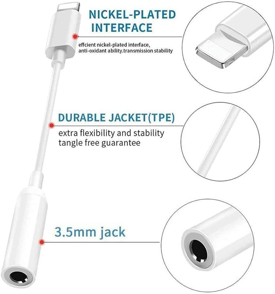 2 Pack Headphones Adapter, 3.5 Mm Headphone/Earphone Jack Audio Aux Adapter Dongle Compatible with Iphone 14 13 12 11 Pro XR XS Max X 8 7 6S Plus