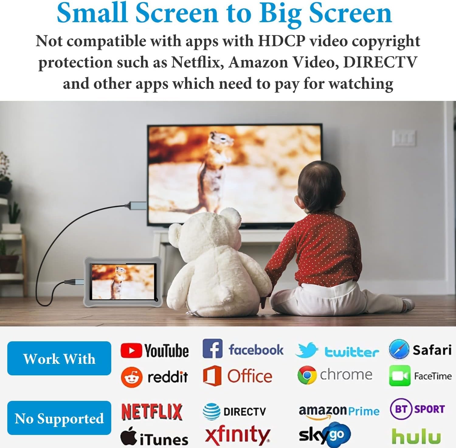 Lightning to HDMI Adapter • HDMI Cable for Iphone to TV • Compatible with Iphone14, 13, 12 & Youtube to TV Output • 1080P HD• Sync Video and Sound • 6.6FT (Not Support Iphone 16/15/ Netflix)