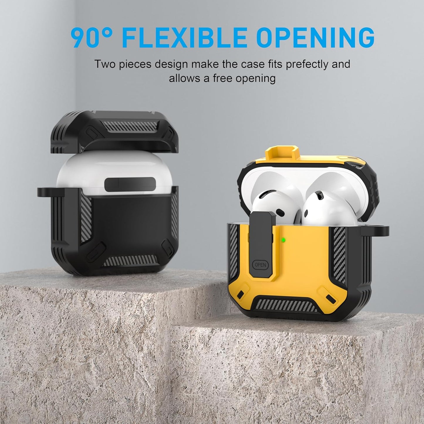 for Airpods 4 Case with Lock, Airpods 4Th Generation Case Cover with Cleaner Kit Shockproof Airpod Gen 4 Protective Cases with Keychain Compatible with Apple Airpods4 2024 2025, Yellow
