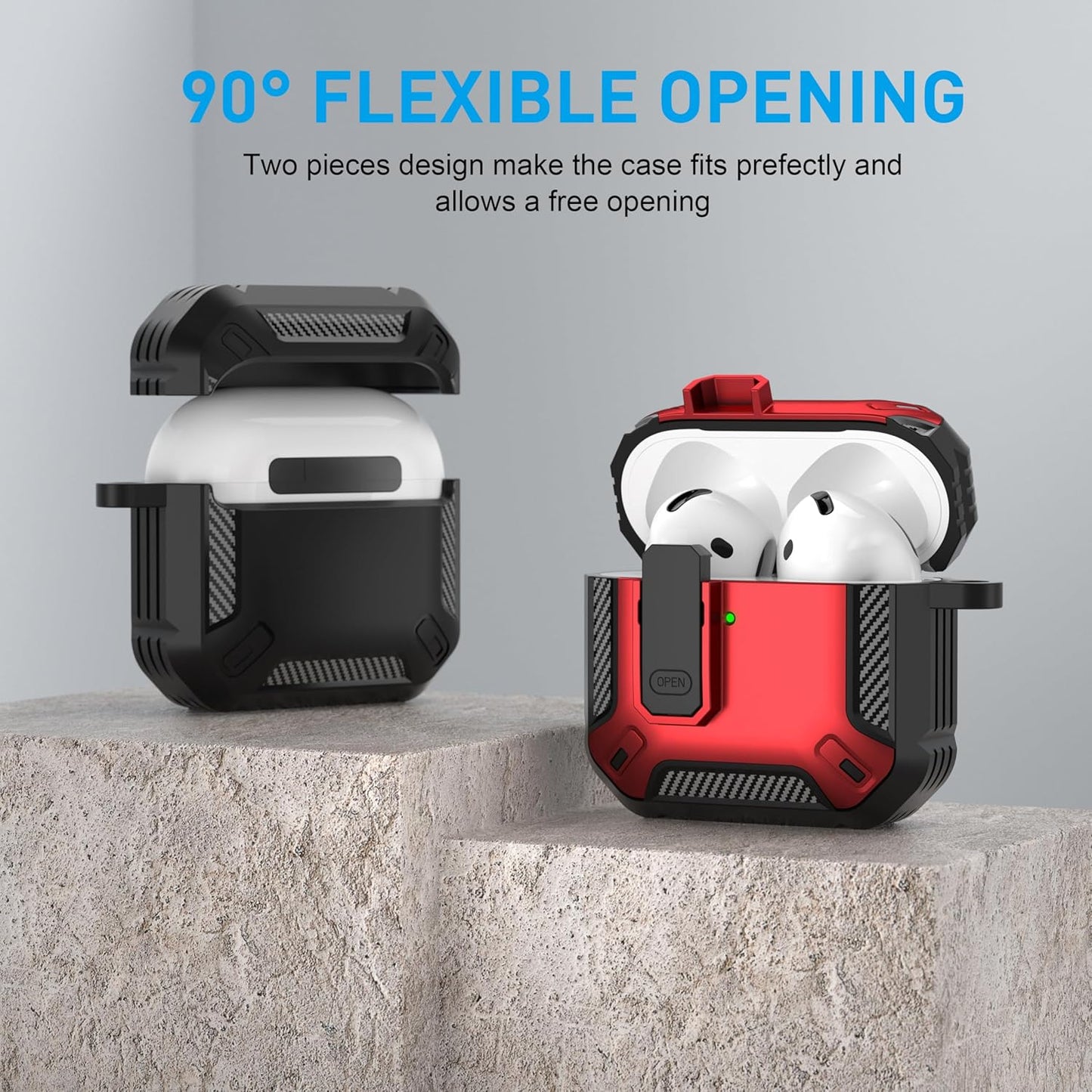 for Airpods 4 Case with Lock, Airpods 4Th Generation Case Cover with Cleaner Kit Shockproof Airpod Gen 4 Protective Cases with Keychain Compatible with Apple Airpods4 2024 2025, Red