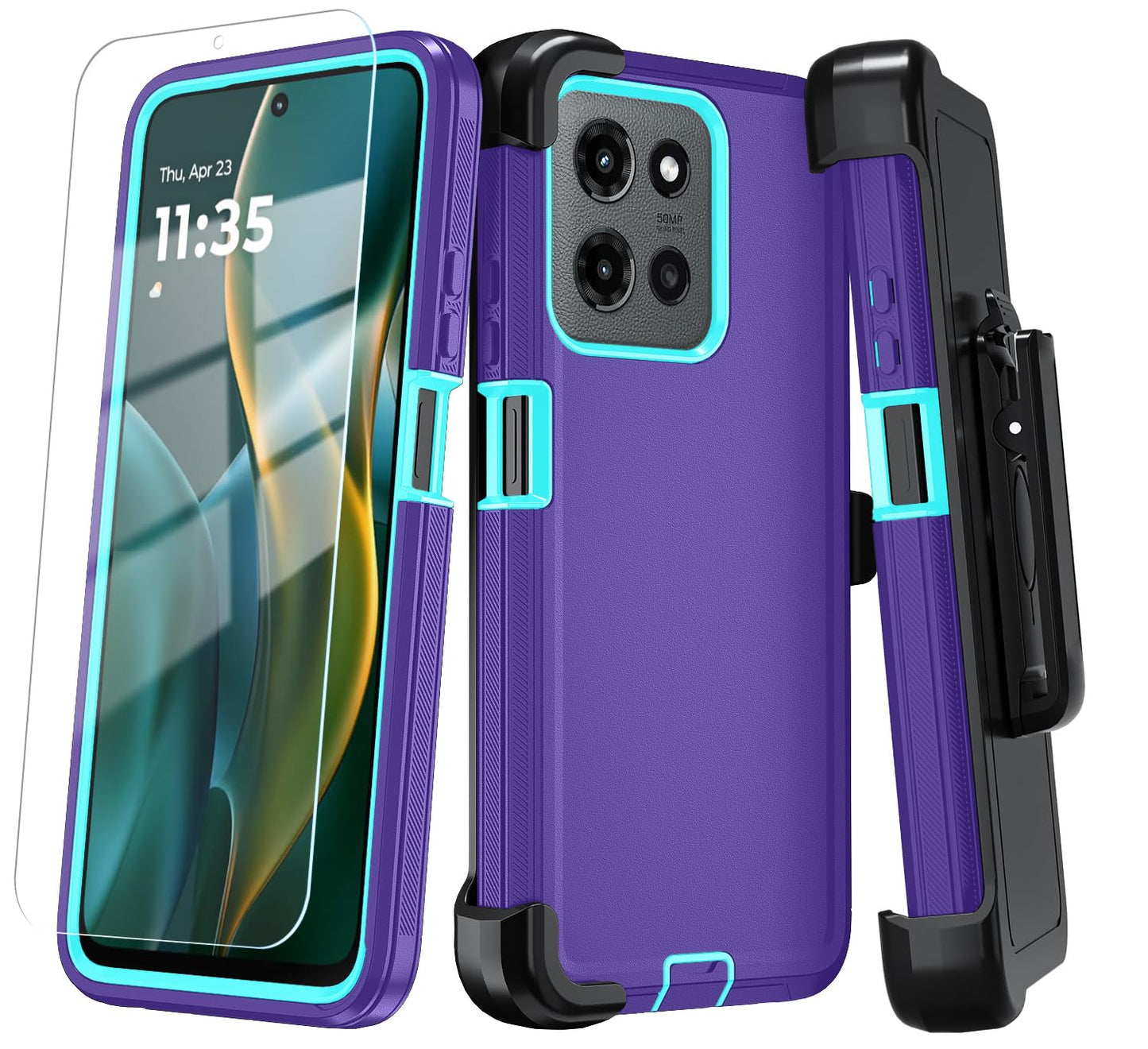 Qinmay Phone Case for Motorola Moto G 5G 2025/Moto G Play 5G 2025 Case with HD Screen Protector, Heavy Duty Shockproof & Dropproof 3-Layer Cover Phone Case,WineRedPink
