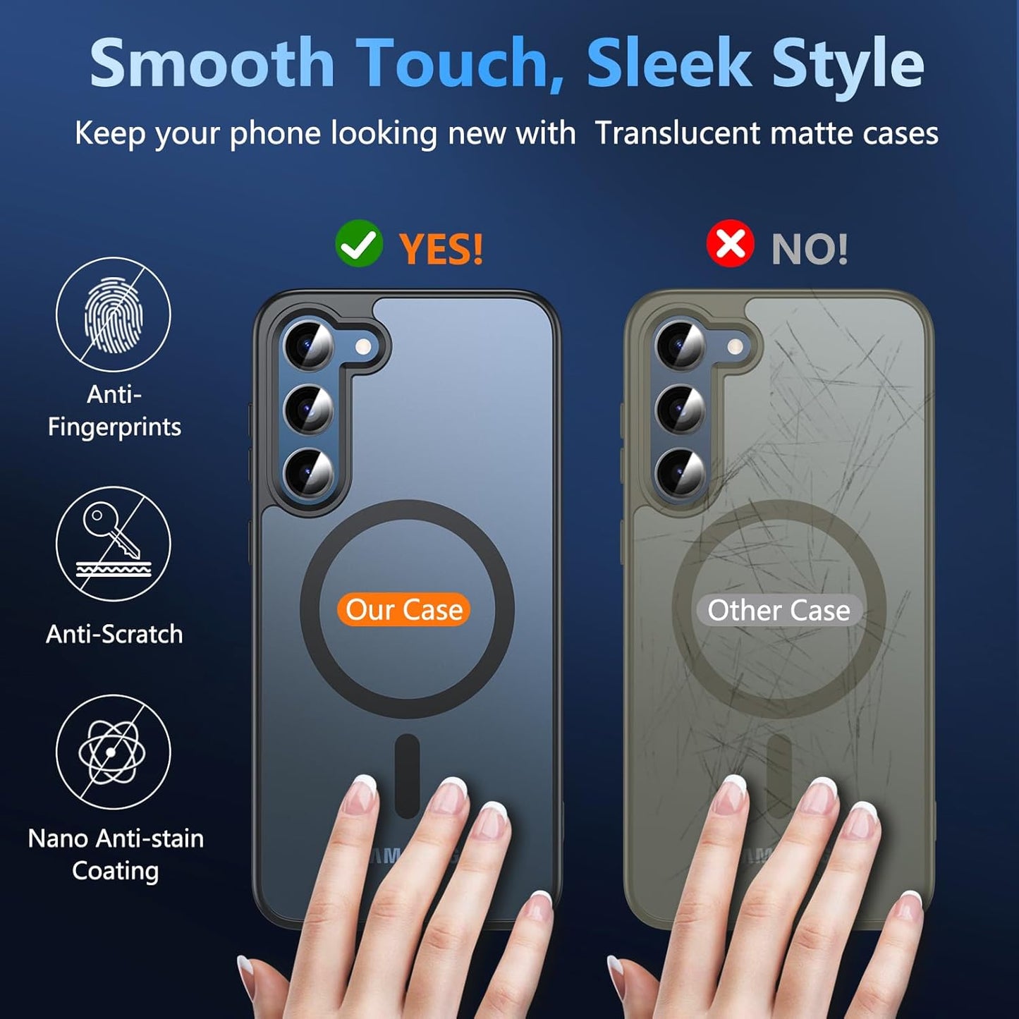 OWKEY Bumper Cover for Samsung Galaxy S23 Plus Black | 6.6'', Translucent, Slim, Magsafe Compatible, Military Grade Shockproof