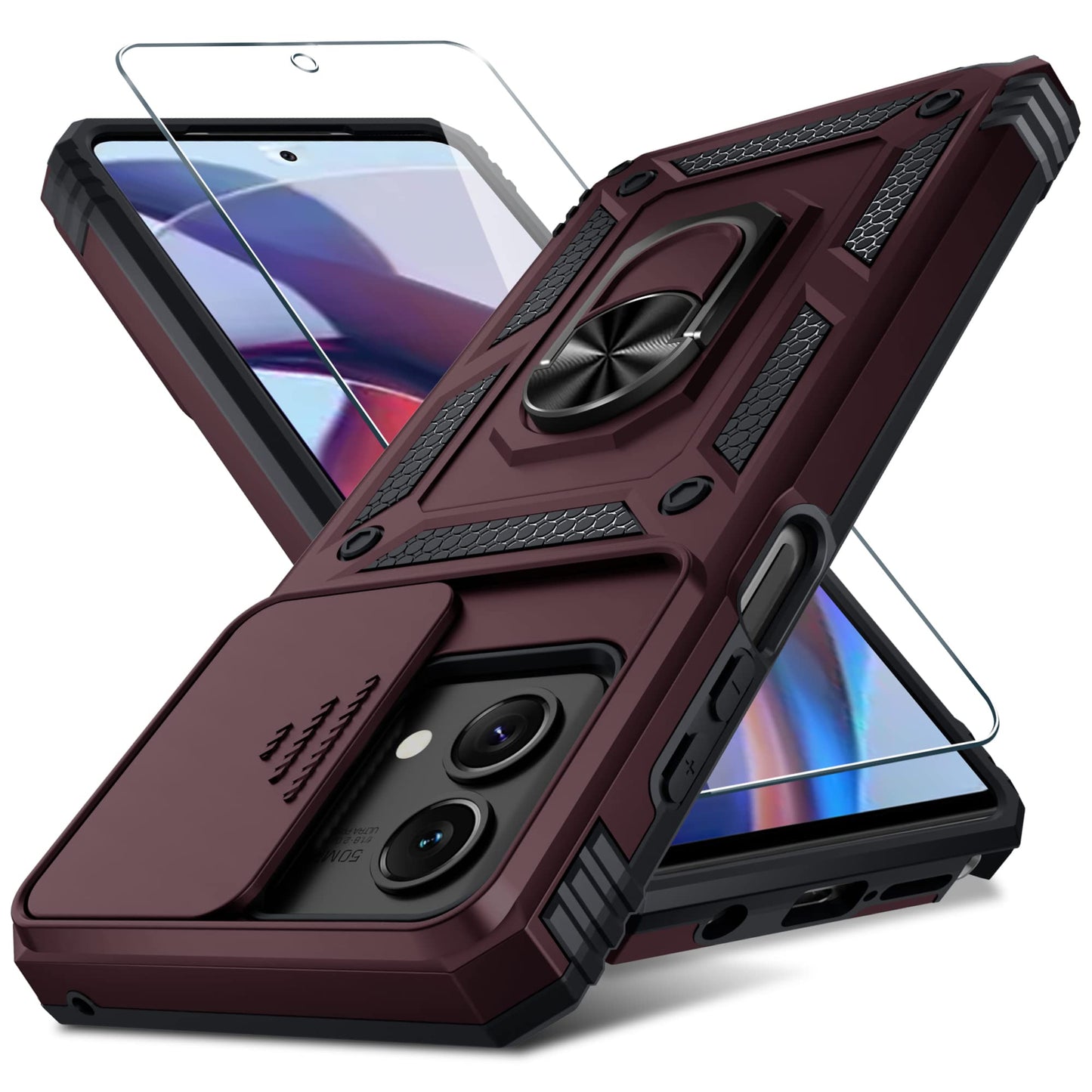 Janmitta Compatible with Moto G Stylus 5G 2024 Case Built in Slide Camera Lens Cover+Screen Protector+Finger Ring Holder Kickstand,Heavy Duty Shockproof Full Body Protective Phone Cover,Black