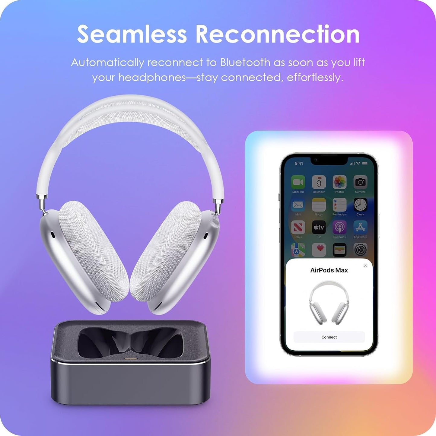 Headphone Charging Station for AirPods Max 2024 & 2020 - Magnetic Headset Charger Dock with Dual Lightning & Type-C Connectors (Space Gray)