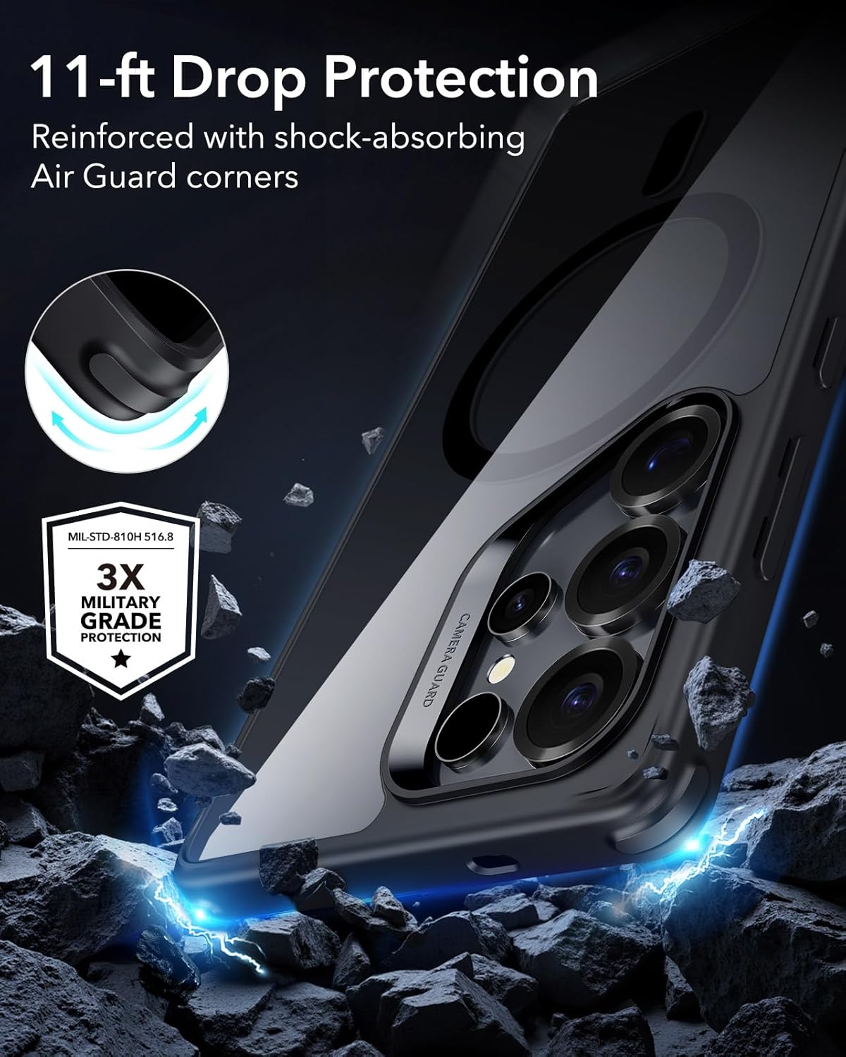 ESR for Samsung Galaxy S25 Ultra Phone Case, Compatible with MagSafe, Magnetic Case for S25 Ultra, Military-Grade Protection, Yellowing Resistant, Classic Series, Clear Black