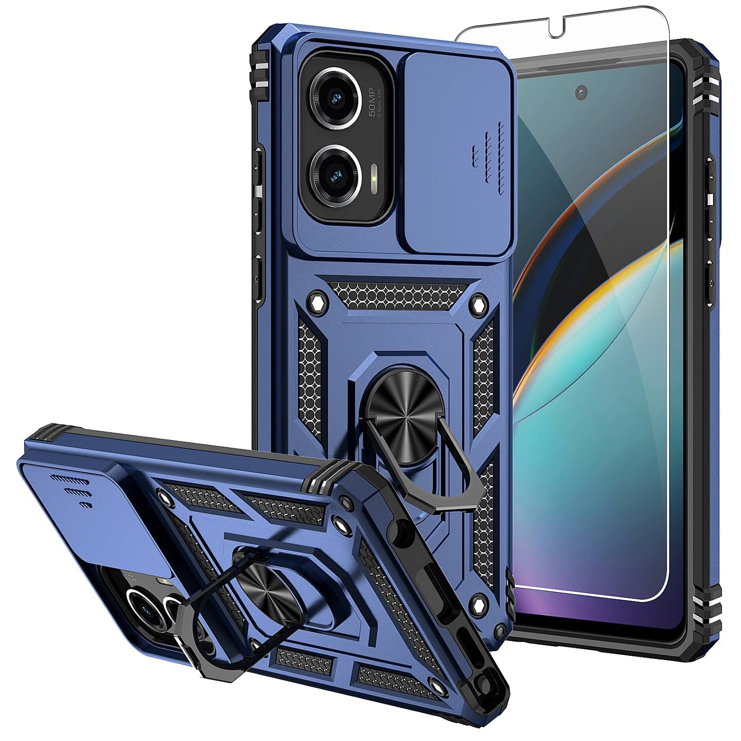 SMKY for Moto G Stylus 5G 2025 Case,with Screen Protectors and Camera Cover,16ft.Drop Tested Cover with Magnetic Kickstand Protective Case for Moto G Stylus 5G 2025, Blue