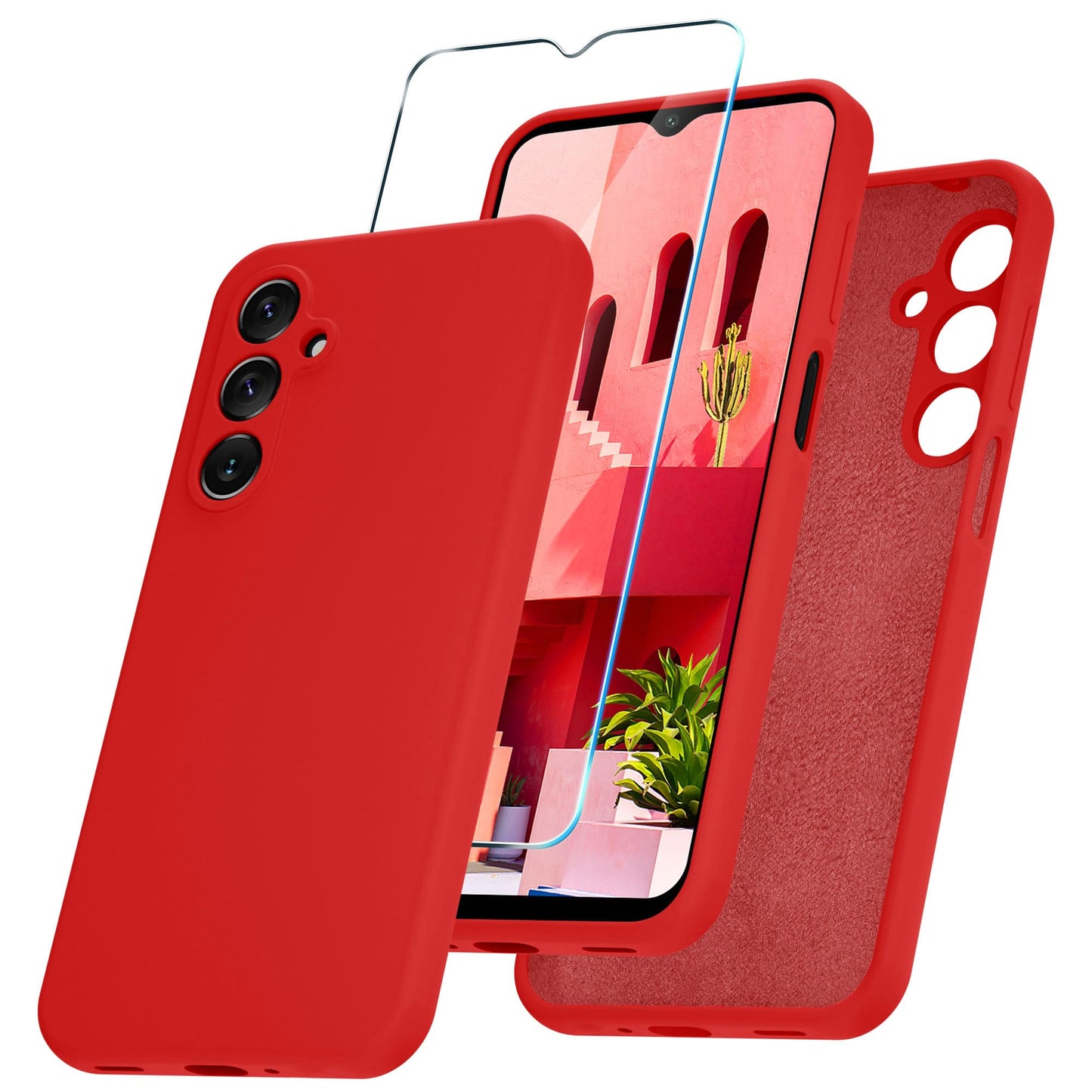 for Samsung Galaxy A15 5G Case, Silicone Phone Case with 1 Screen Protector, Soft Anti-Scratch Microfiber Lining, Full Body Shockproof Slim Cover, Lavender Purple