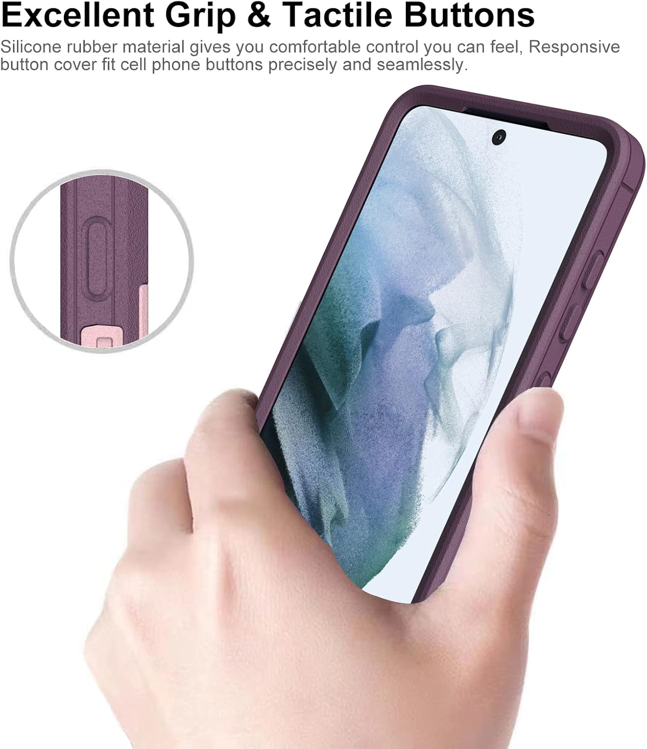 Dahkoiz for Samsung Galaxy S21 FE 5G Case, and Glass Screen Protector, Dust Proof Port Cover, Full Body Protection Durable Rubber Cover Phone Case, Purple