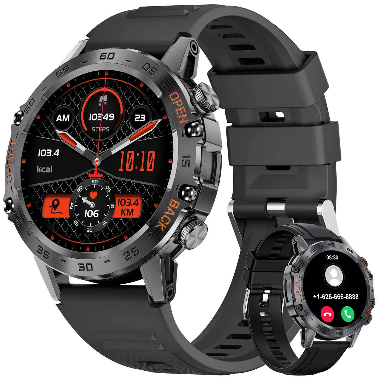 Military Smart Watch for Men(Answer/Dial Calls),100 Sports Modes, 5ATM Waterproof Fitness Watch with Heart Rate/SpO2/Blood Pressure for Android and iOS,1.39''HD DIY Screen Smartwatch Black