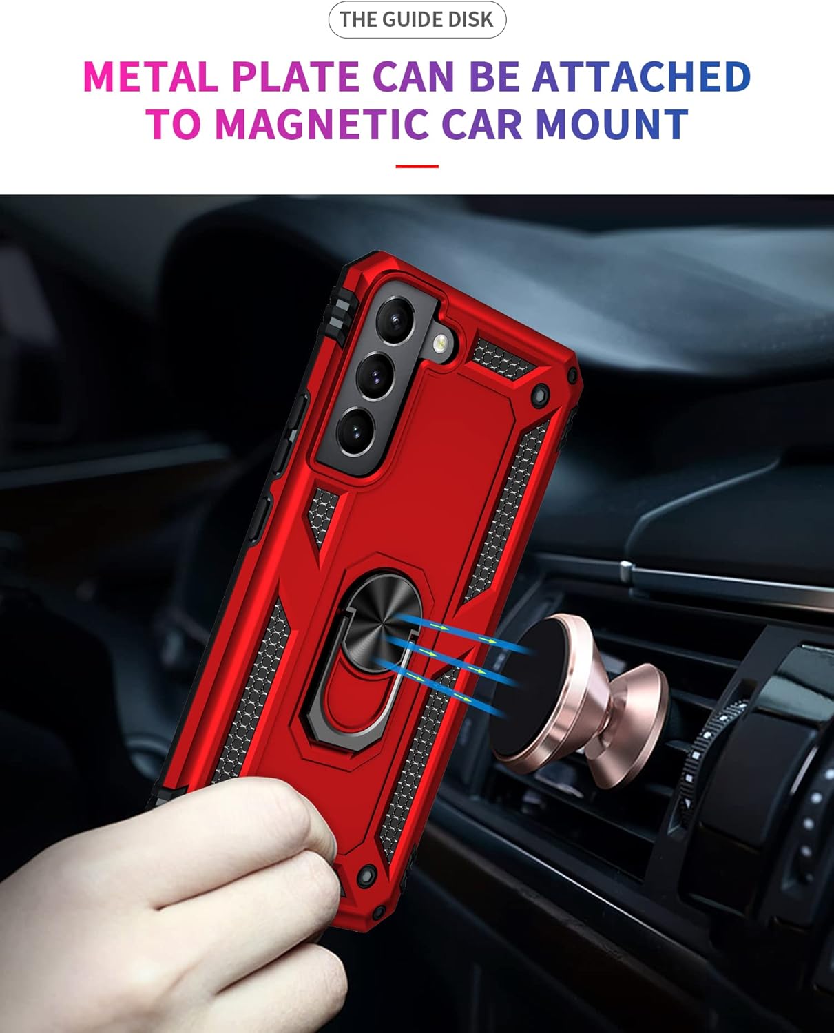 Military Grade Drop Impact for Samsung Galaxy S22 Plus Case 360 Metal Rotating Ring Kickstand Holder Armor Heavy Duty Shockproof Case for Galaxy S22+ Plus Phone Case (Red)