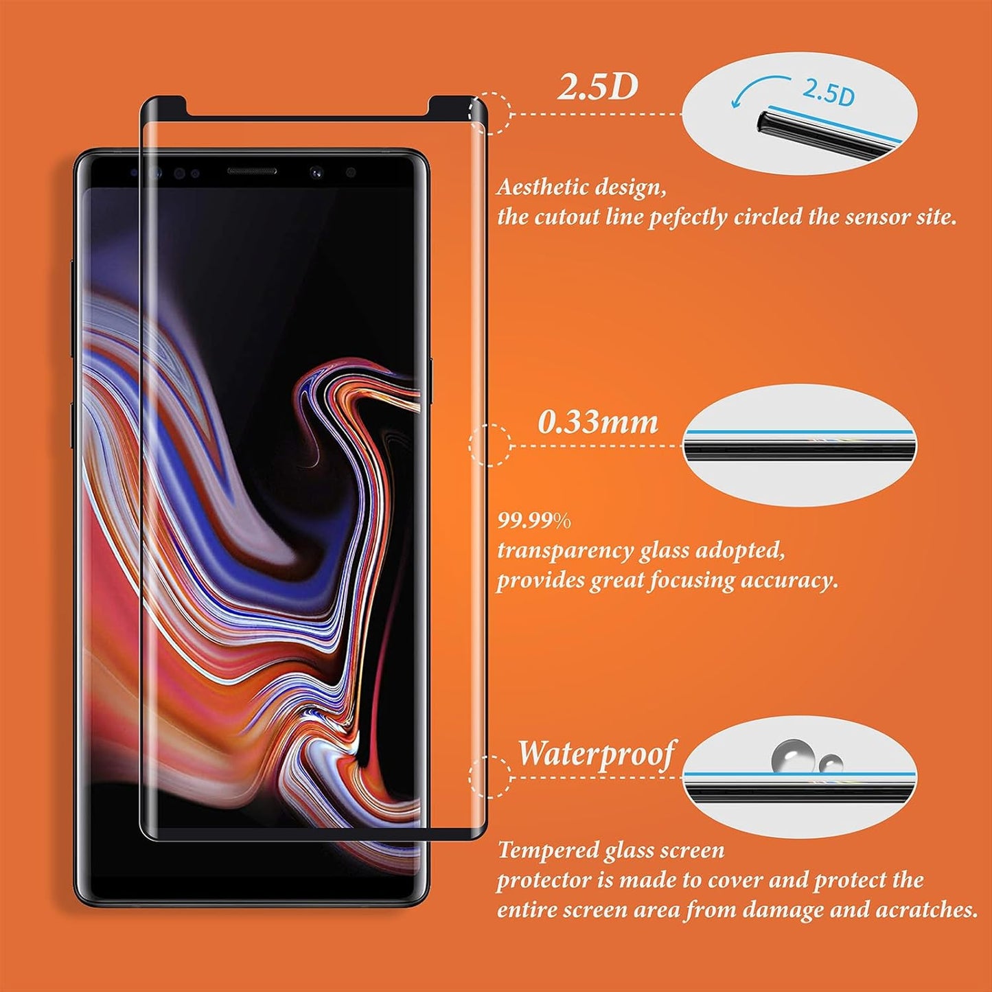 2 Pack Screen Protector for Samsung Galaxy Note 9 6.4 Inch, HD Clear Tempered Glass, Easy Installation, High Sensitivity, Case Friendly
